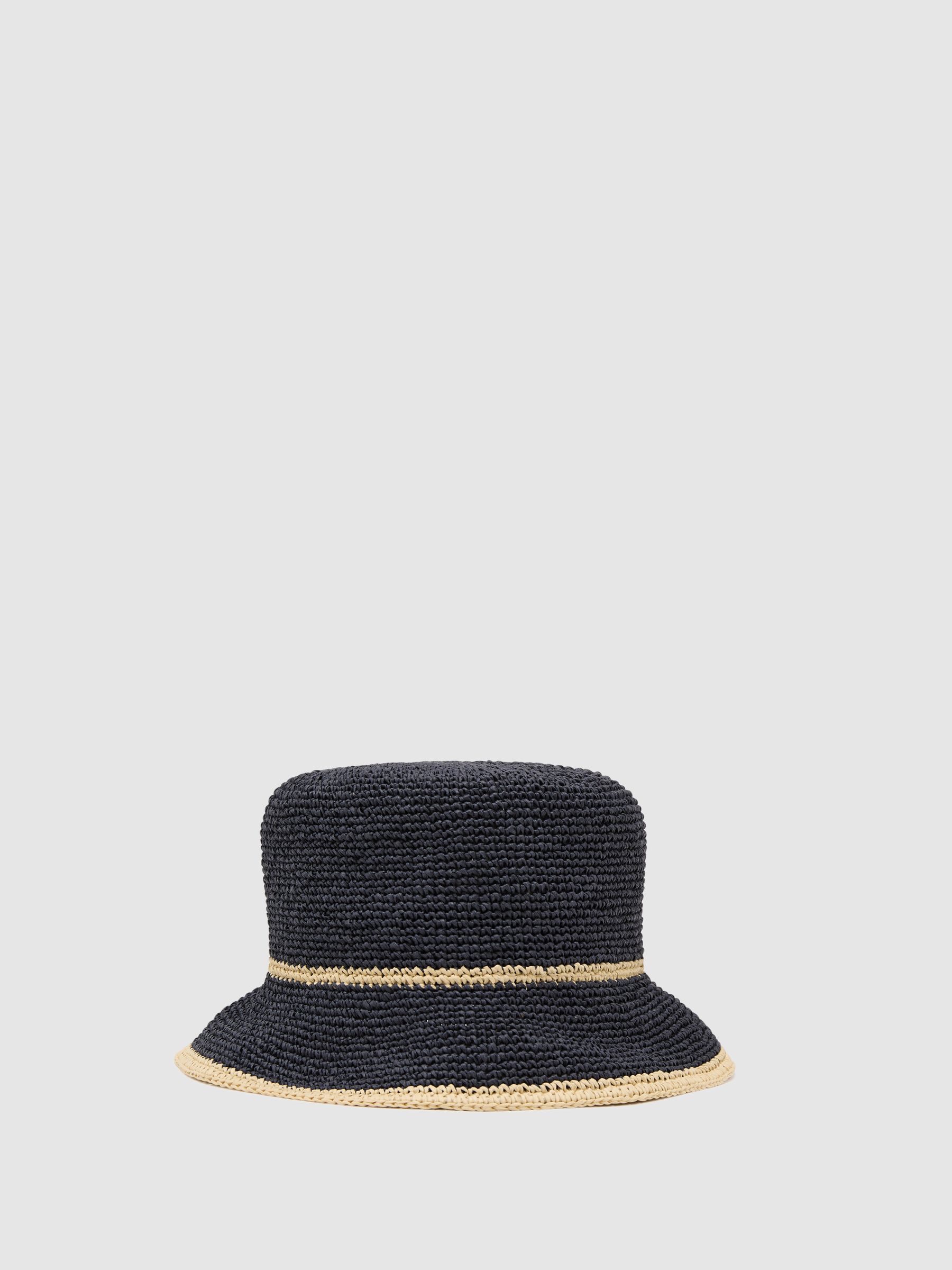 Tipped Straw Bucket Hat in Navy - Image 2 of 5