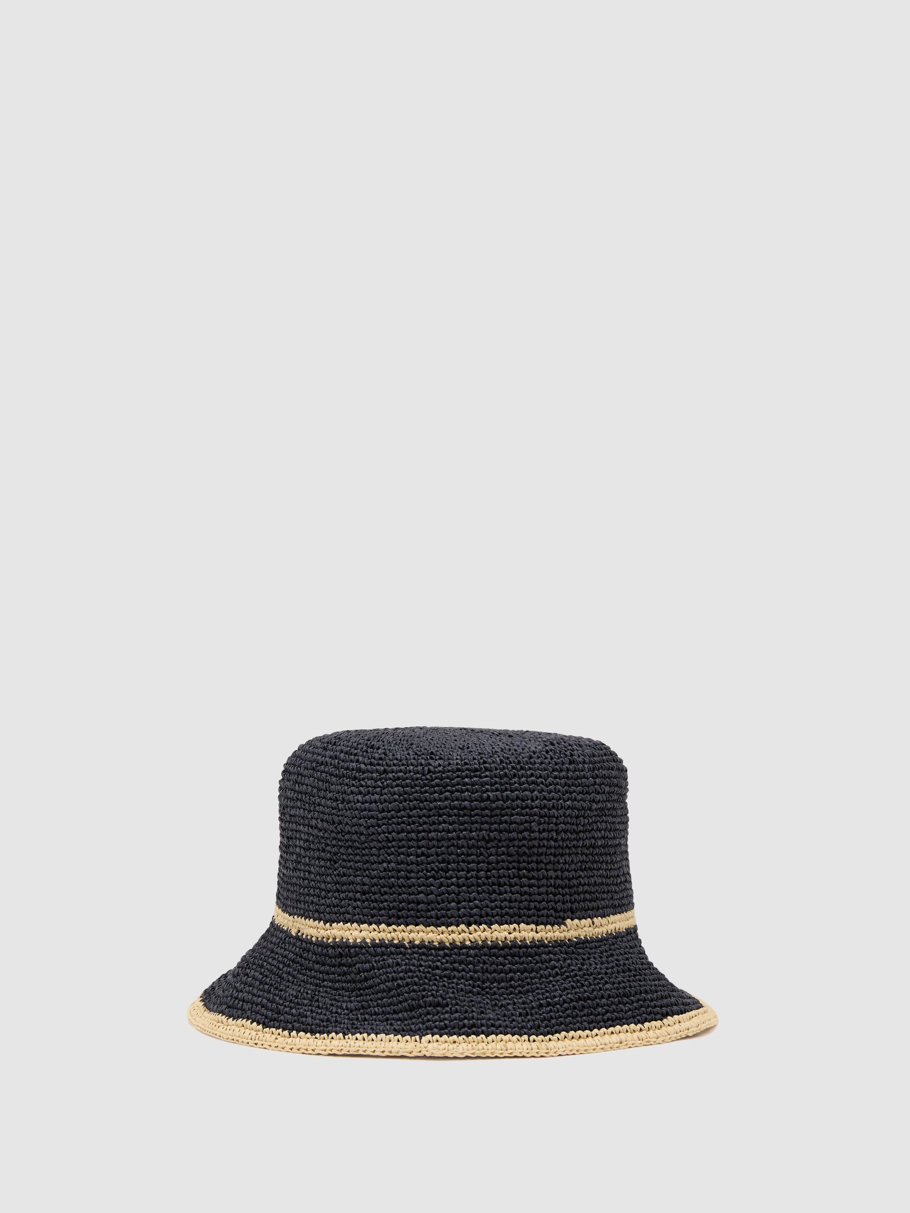 Tipped Straw Effect Hat in Navy - image 4