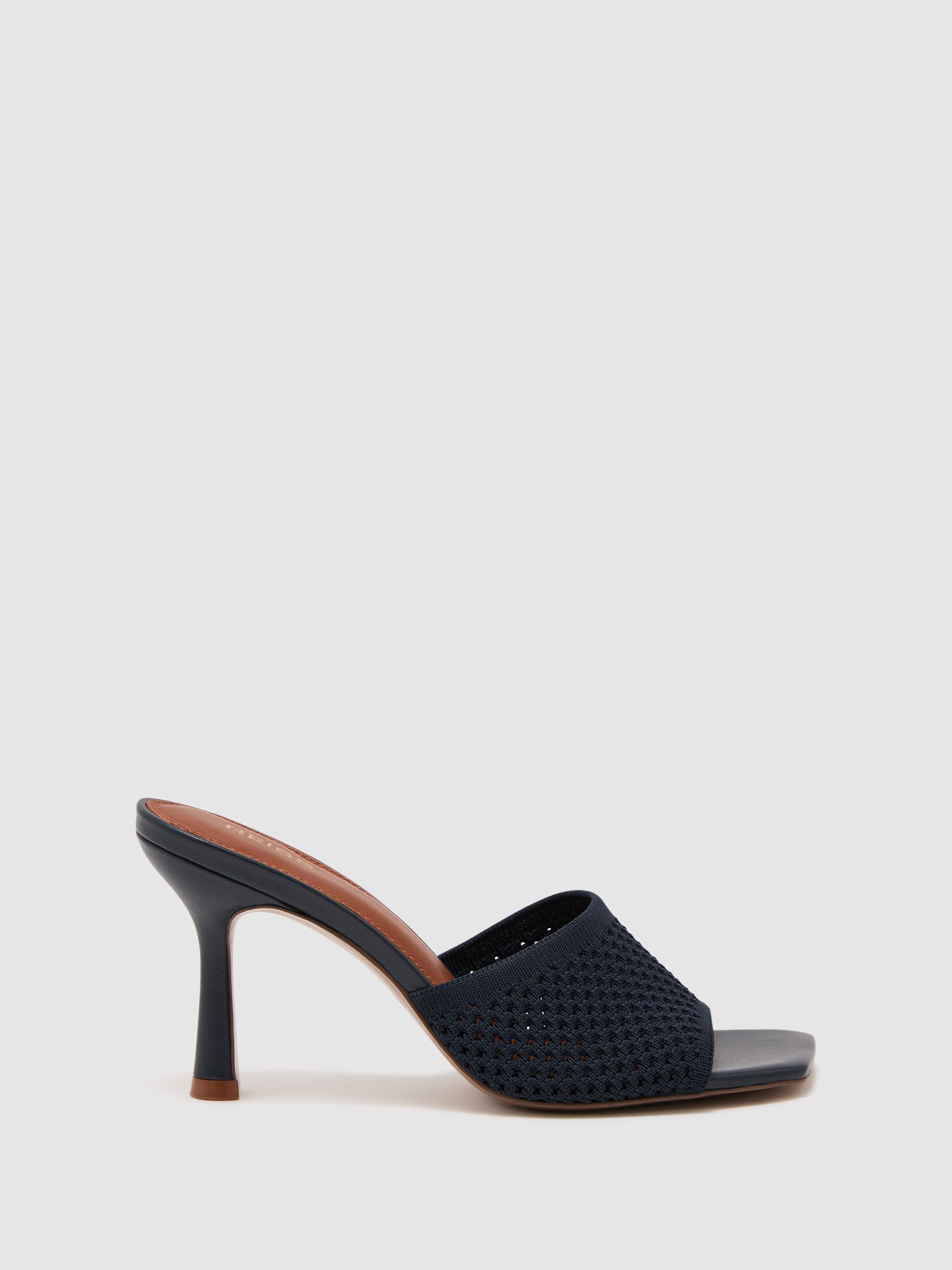 Knitted Open-Toe Heeled Mules in Navy - image 1