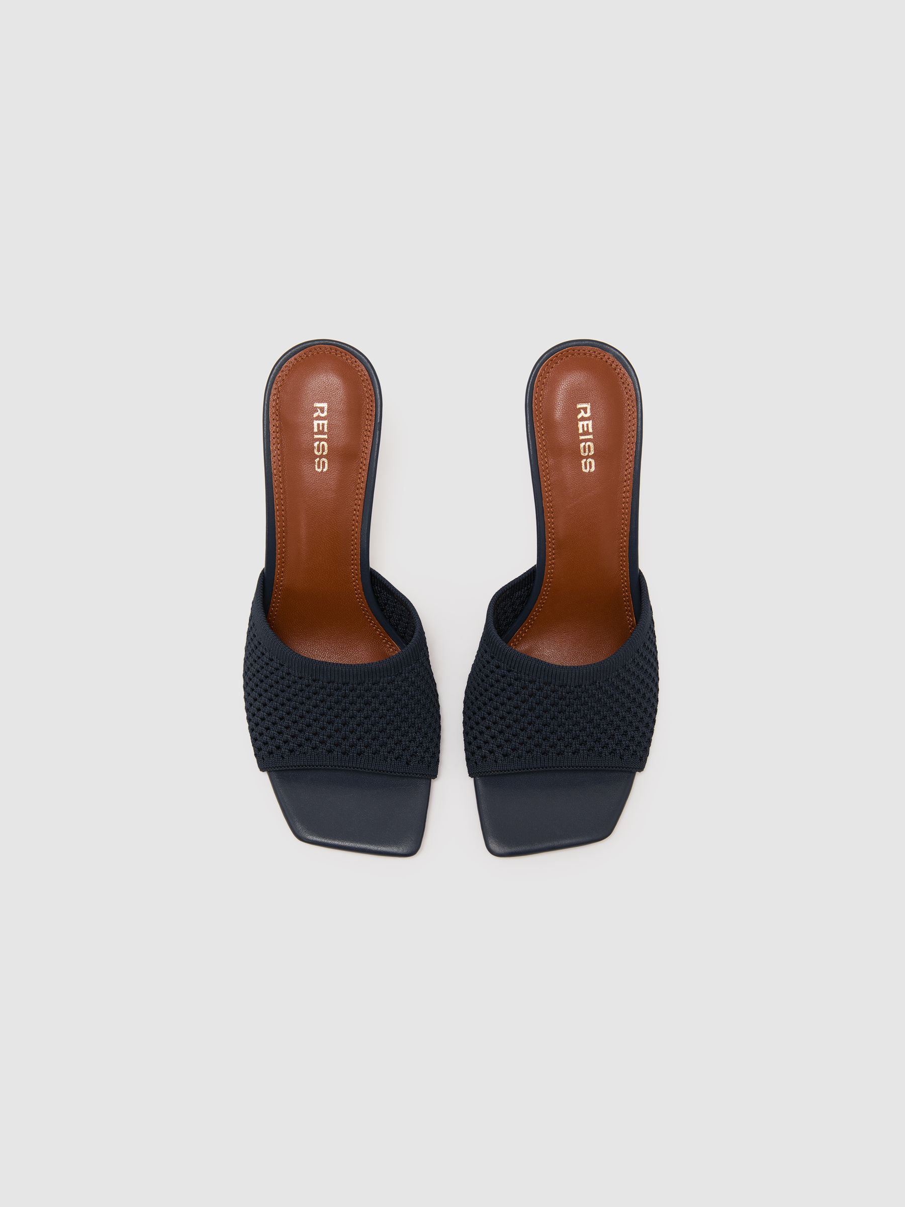 Knitted Open-Toe Heeled Mules in Navy - image 3