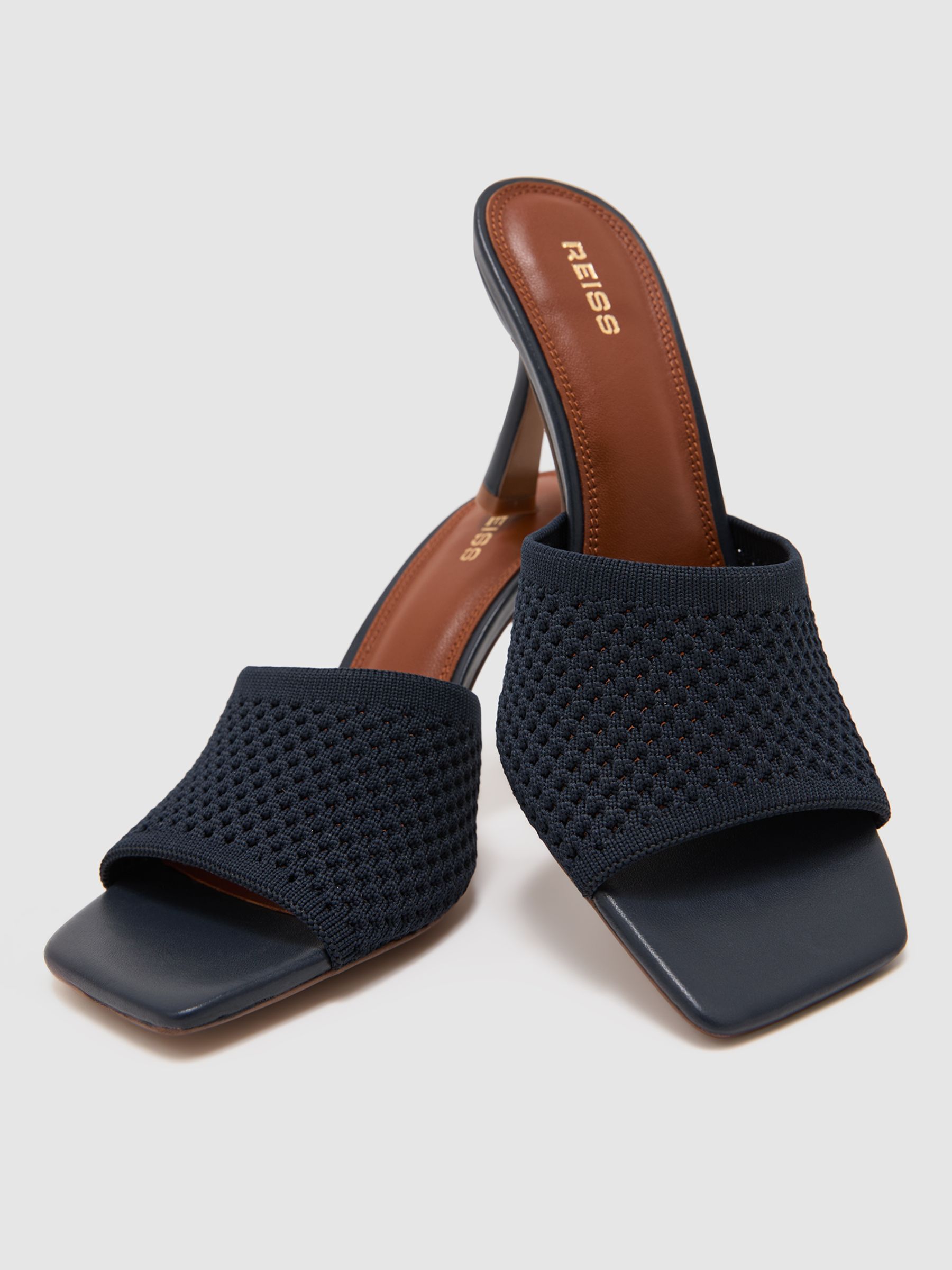 Knitted Open-Toe Heeled Mules in Navy - image 4