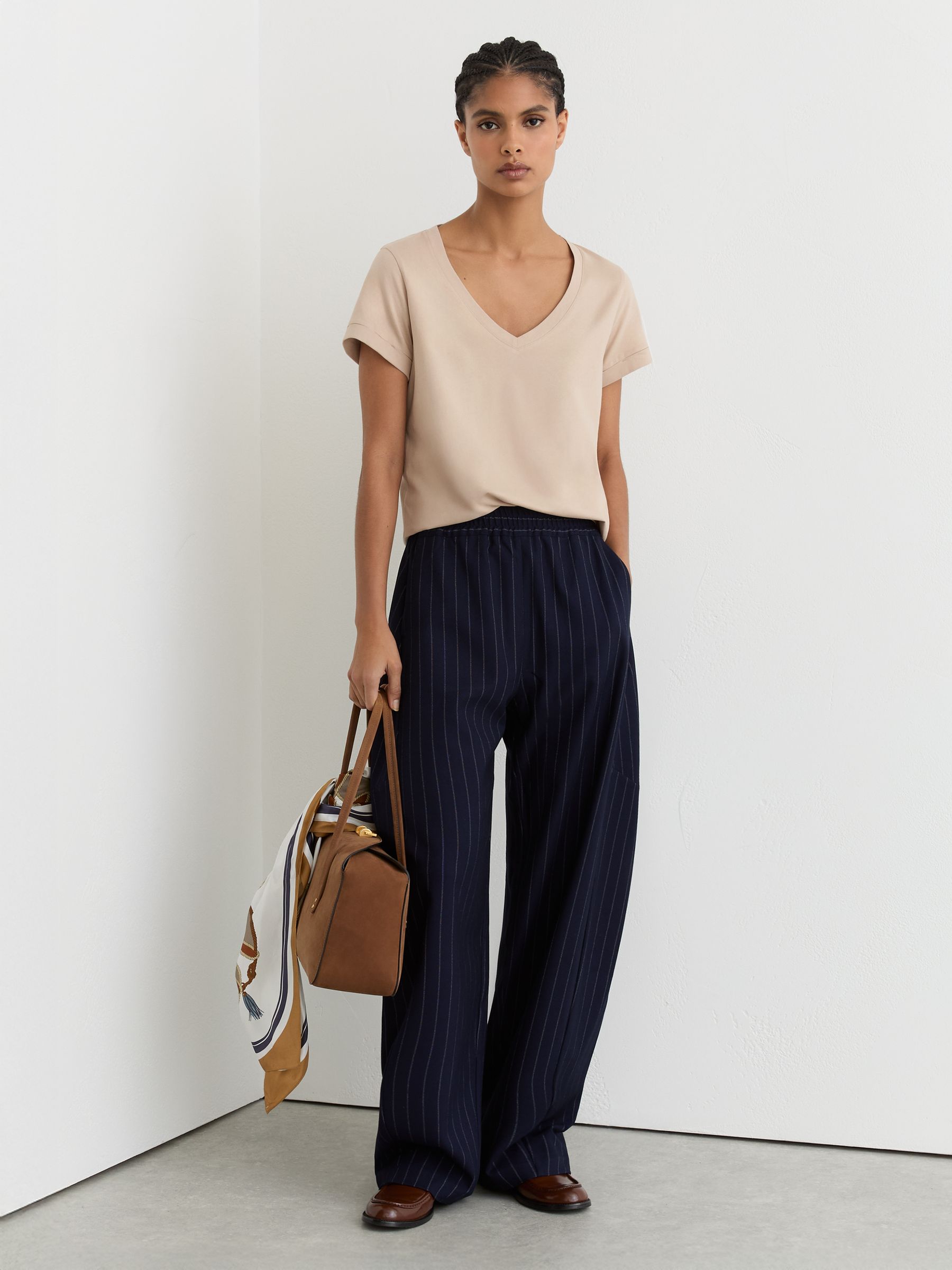 Brushed-Cotton V-Neck T-Shirt in Camel - Image 1 of 6