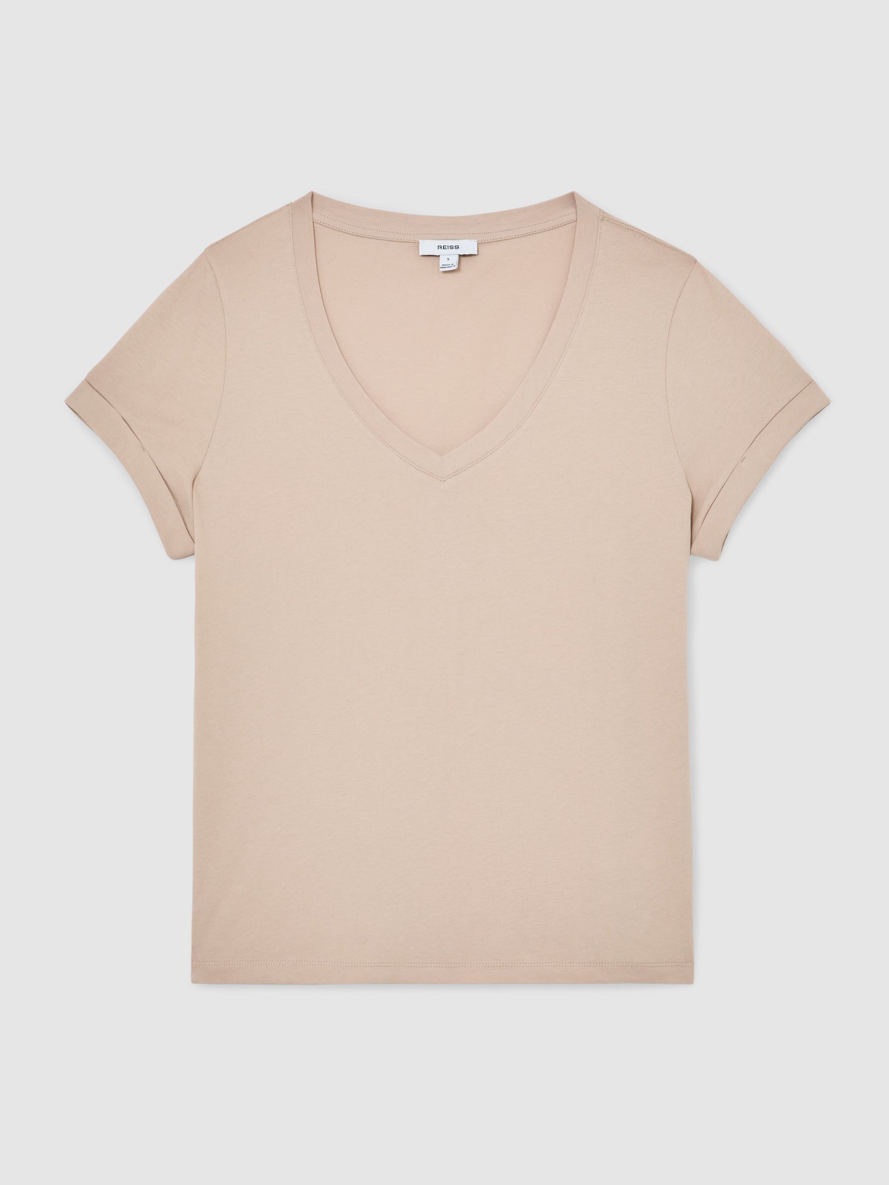 Brushed-Cotton V-Neck T-Shirt in Camel - image 1