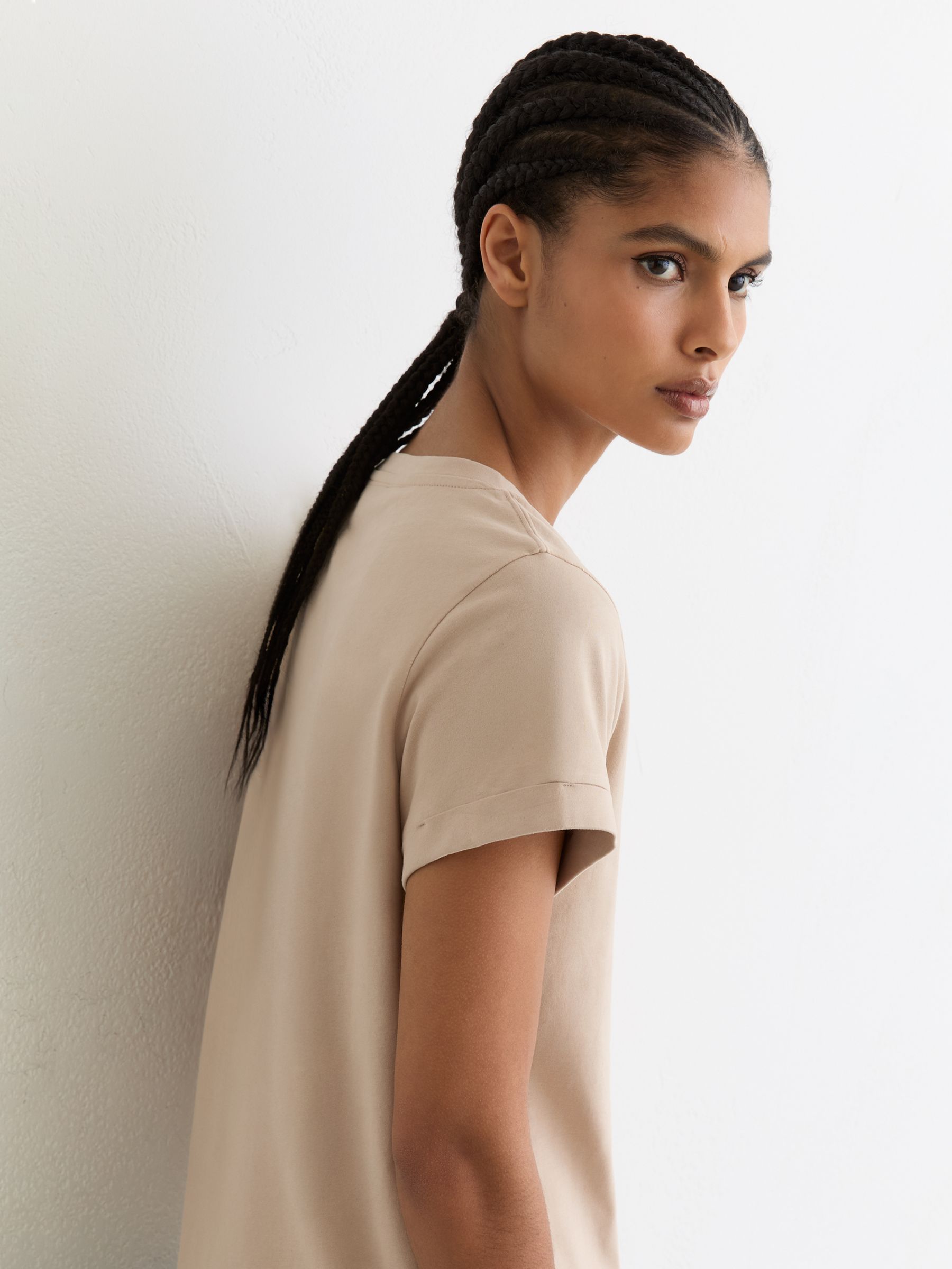 Brushed-Cotton V-Neck T-Shirt in Camel - image 4