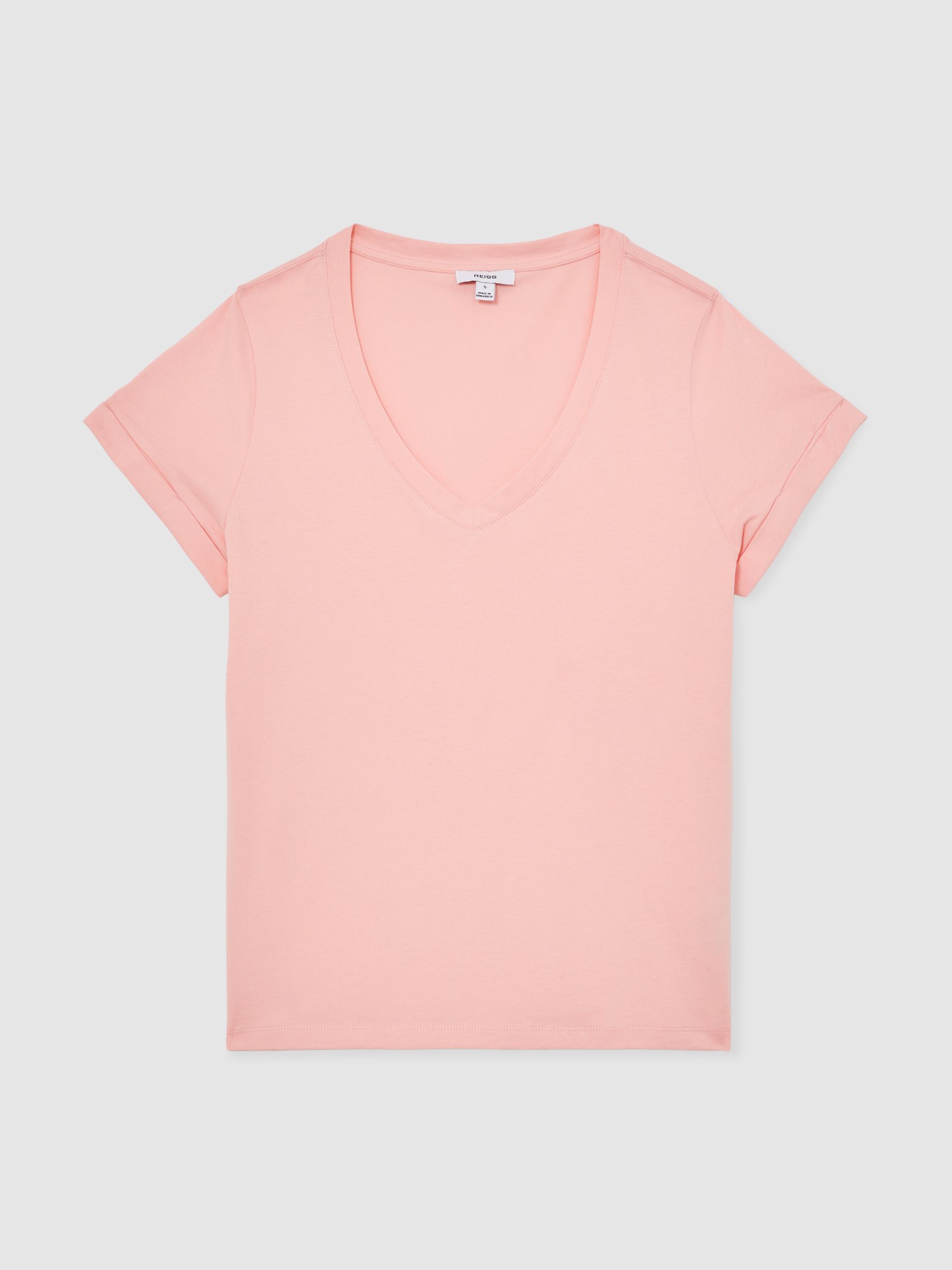 Brushed-Cotton V-Neck T-Shirt in Pink - image 1