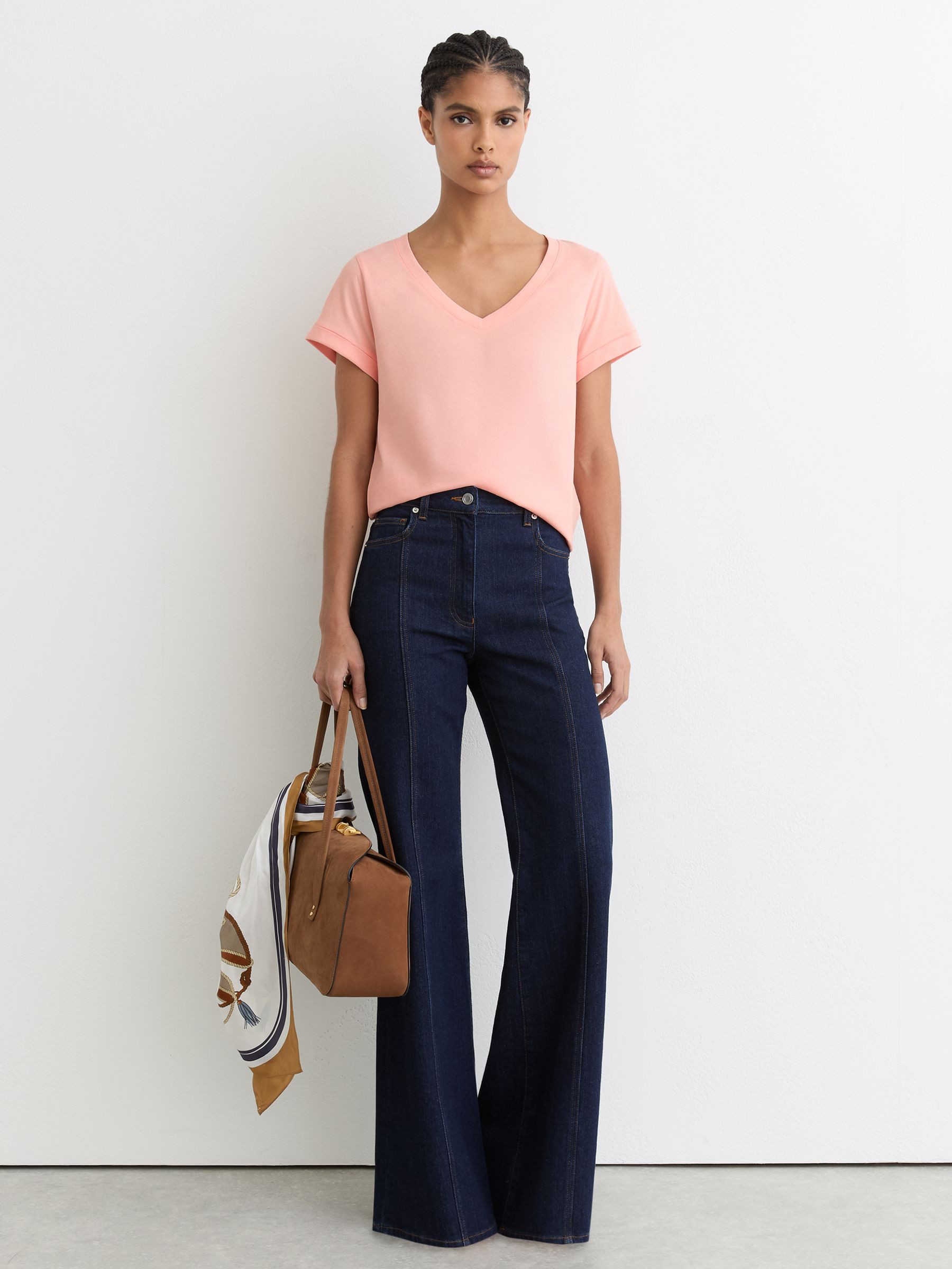 Brushed-Cotton V-Neck T-Shirt in Pink - Image 3 of 6