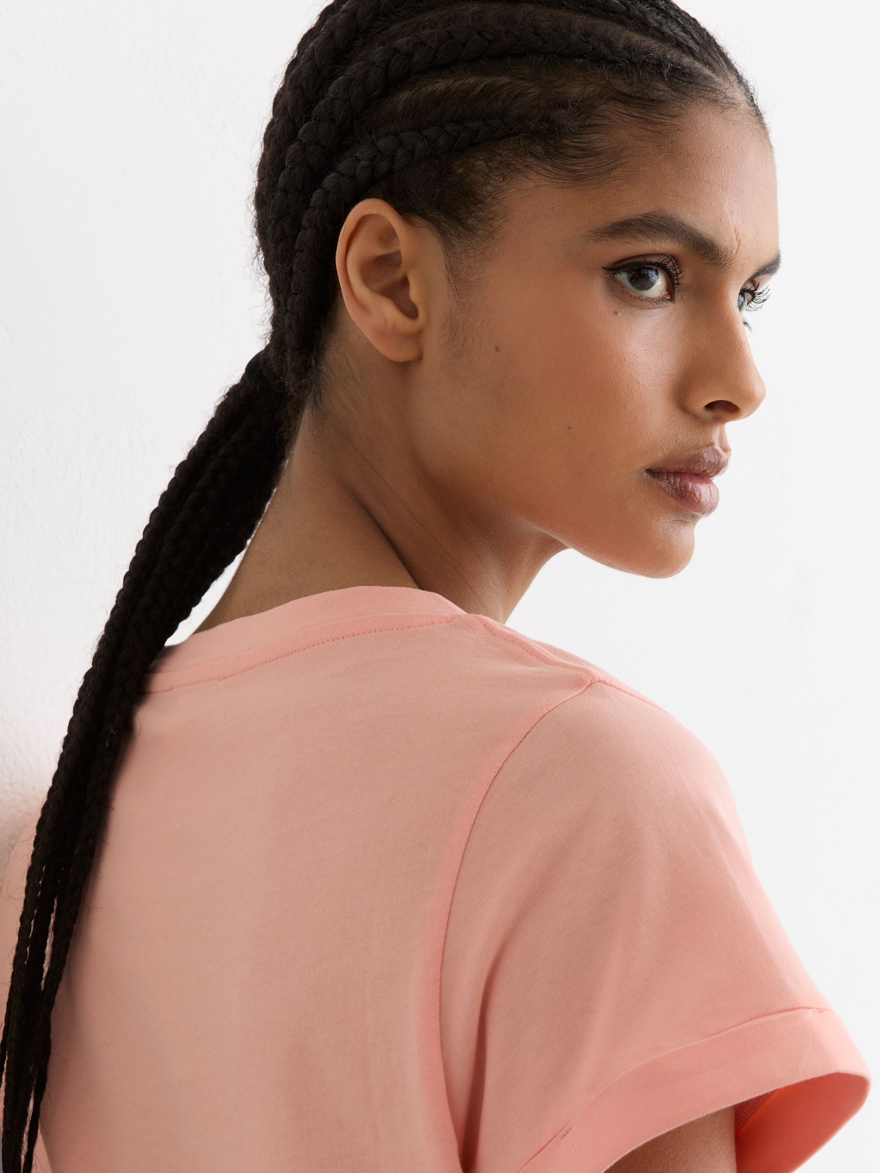 Brushed-Cotton V-Neck T-Shirt in Pink - image 5