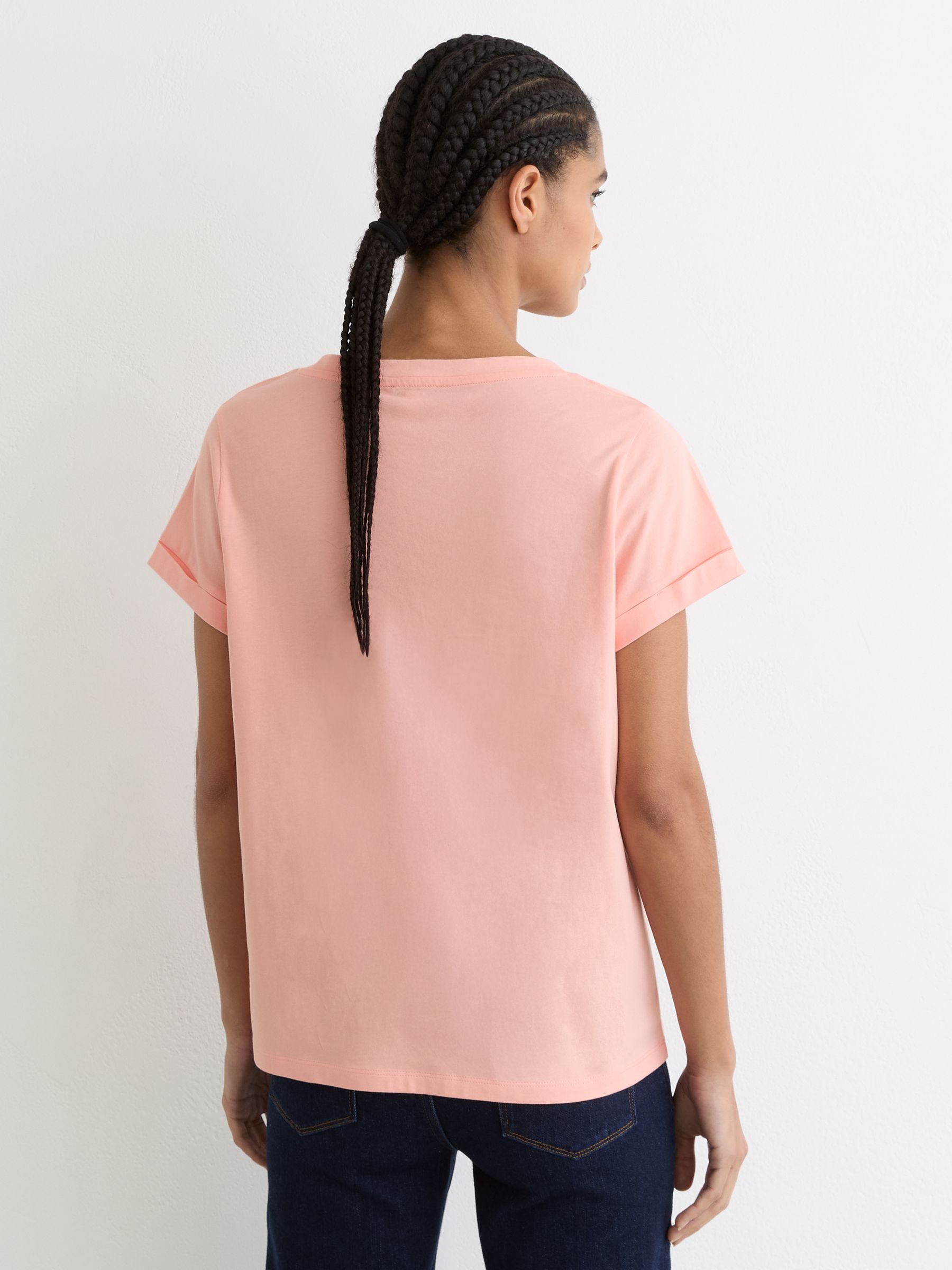 Brushed-Cotton V-Neck T-Shirt in Pink - image 3