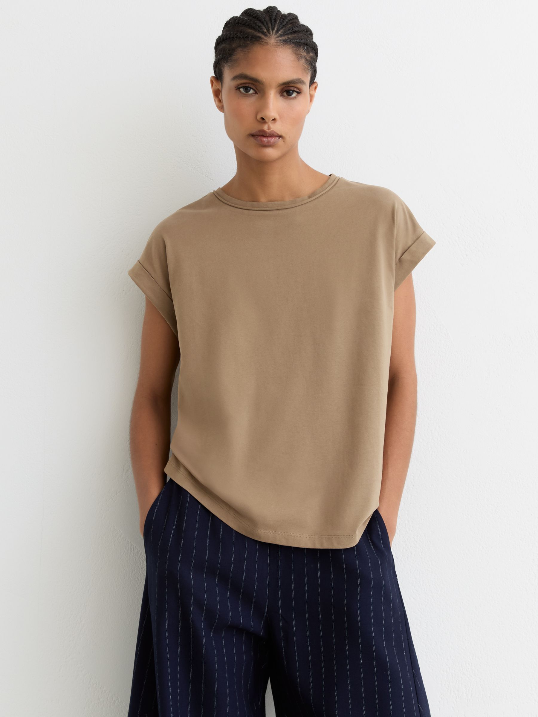 Brushed-Cotton Crew-Neck T-Shirt in Taupe Neutral - Image 1 of 7