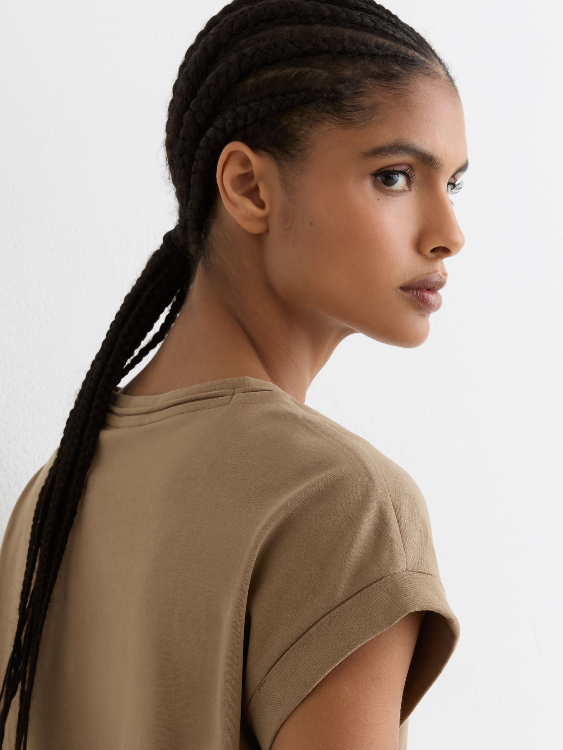 Brushed-Cotton Crew-Neck T-Shirt in Taupe Neutral - Image 4 of 7