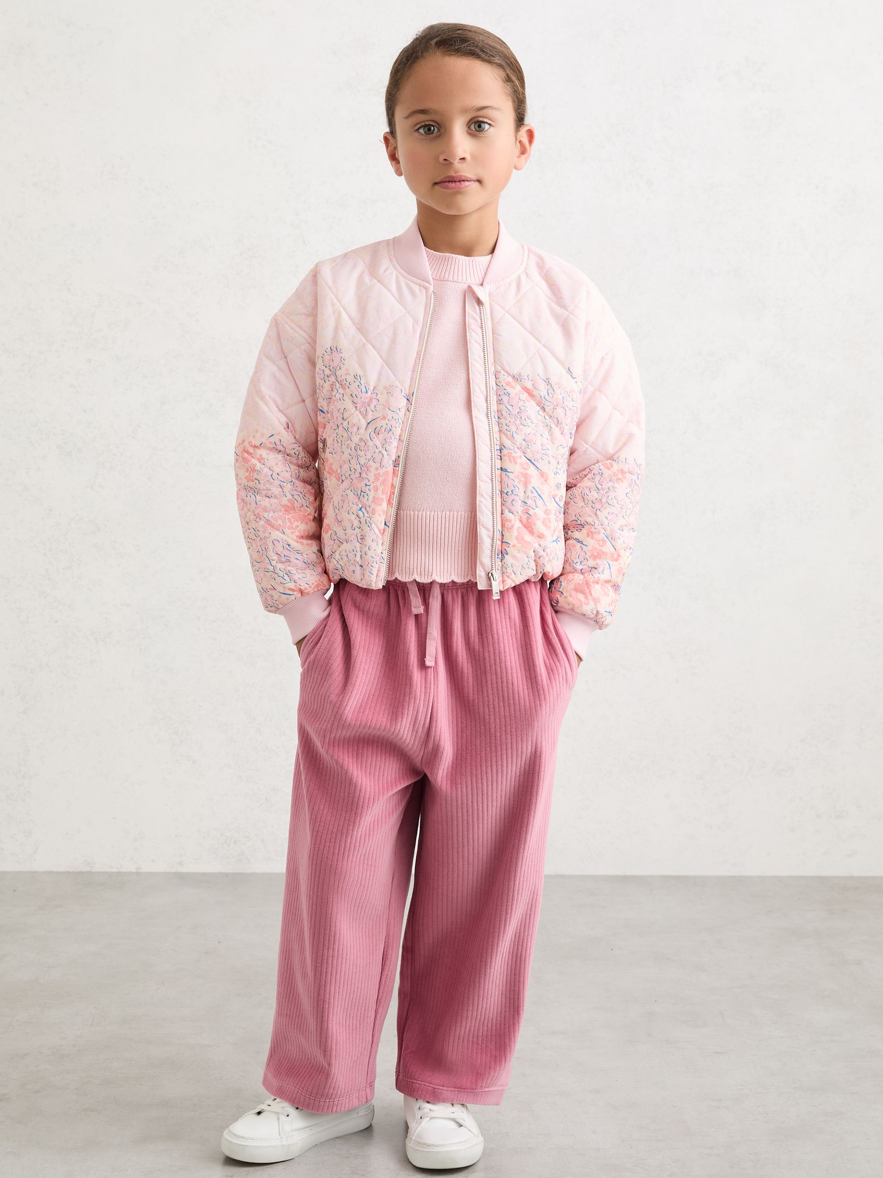 Quilted Floral Bomber Jacket in Pink - Image 2 of 5 Quilted Floral Bomber Jacket in Pink - Image 2 of 5