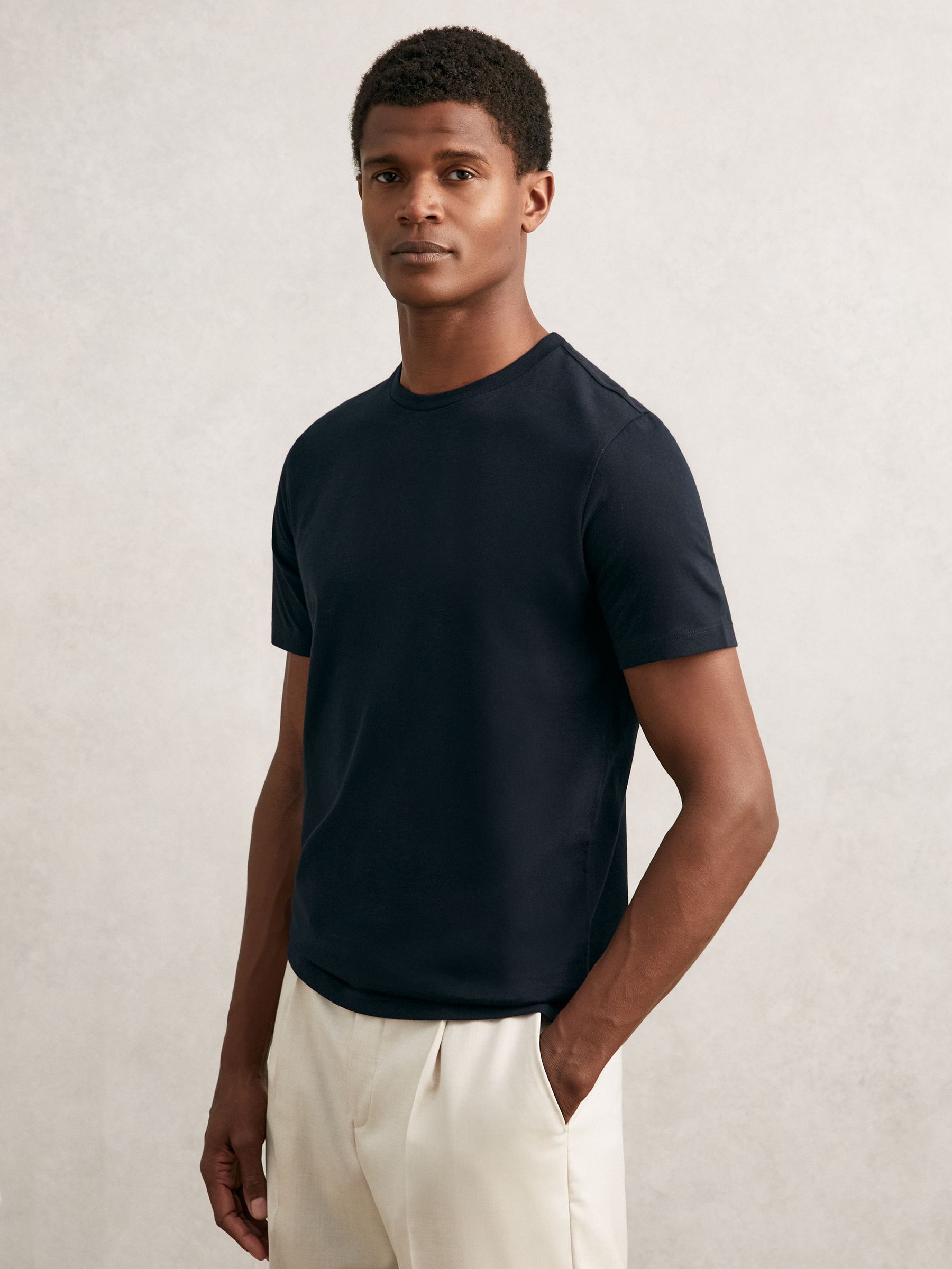 Cotton Crew-Neck T-shirts 3 Pack in White/Navy/Sage - Image 2 of 7 Cotton Crew-Neck T-shirts 3 Pack in White/Navy/Sage - Image 2 of 7