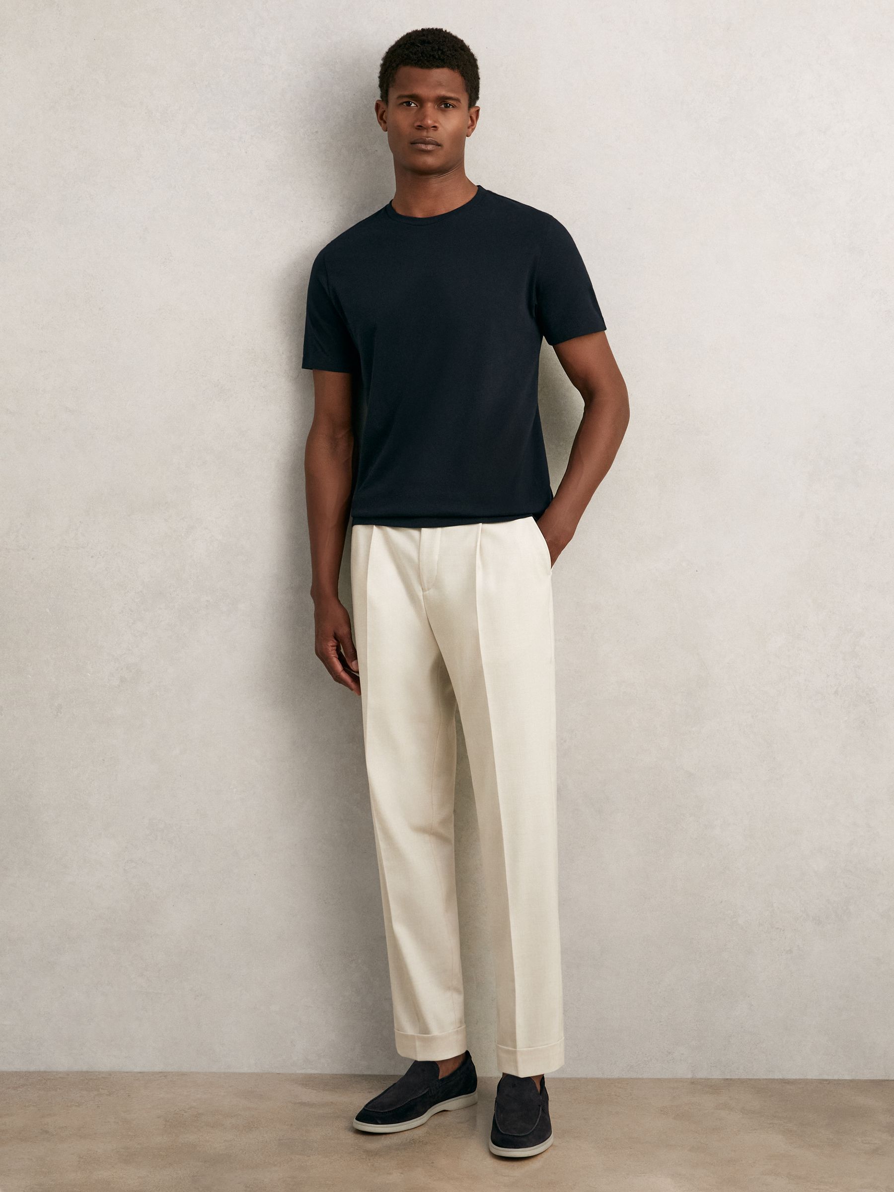 Cotton Crew-Neck T-shirts 3 Pack in White/Navy/Sage - Image 3 of 7