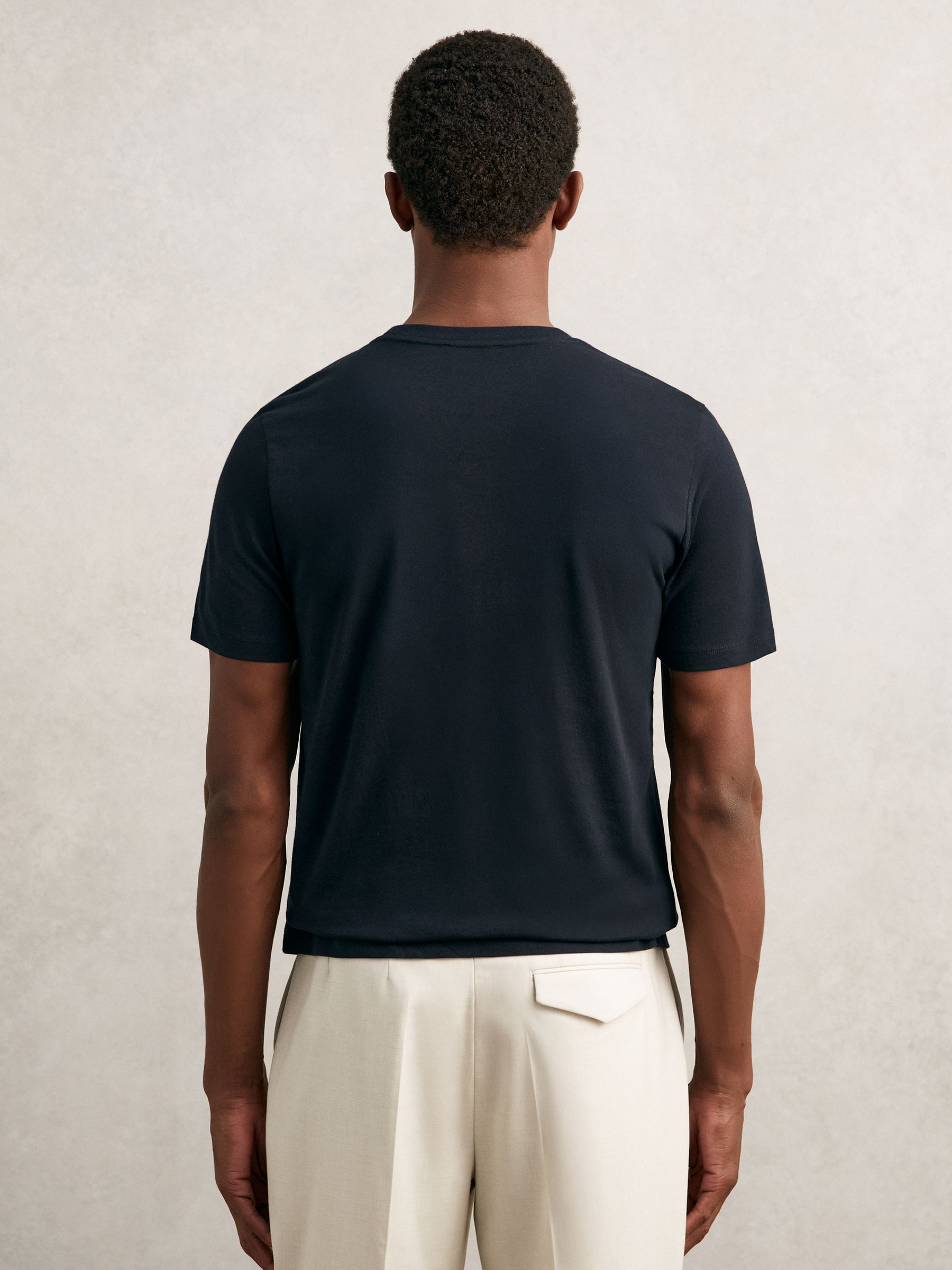 Cotton Crew-Neck T-shirts 3 Pack in White/Navy/Sage - Image 4 of 7