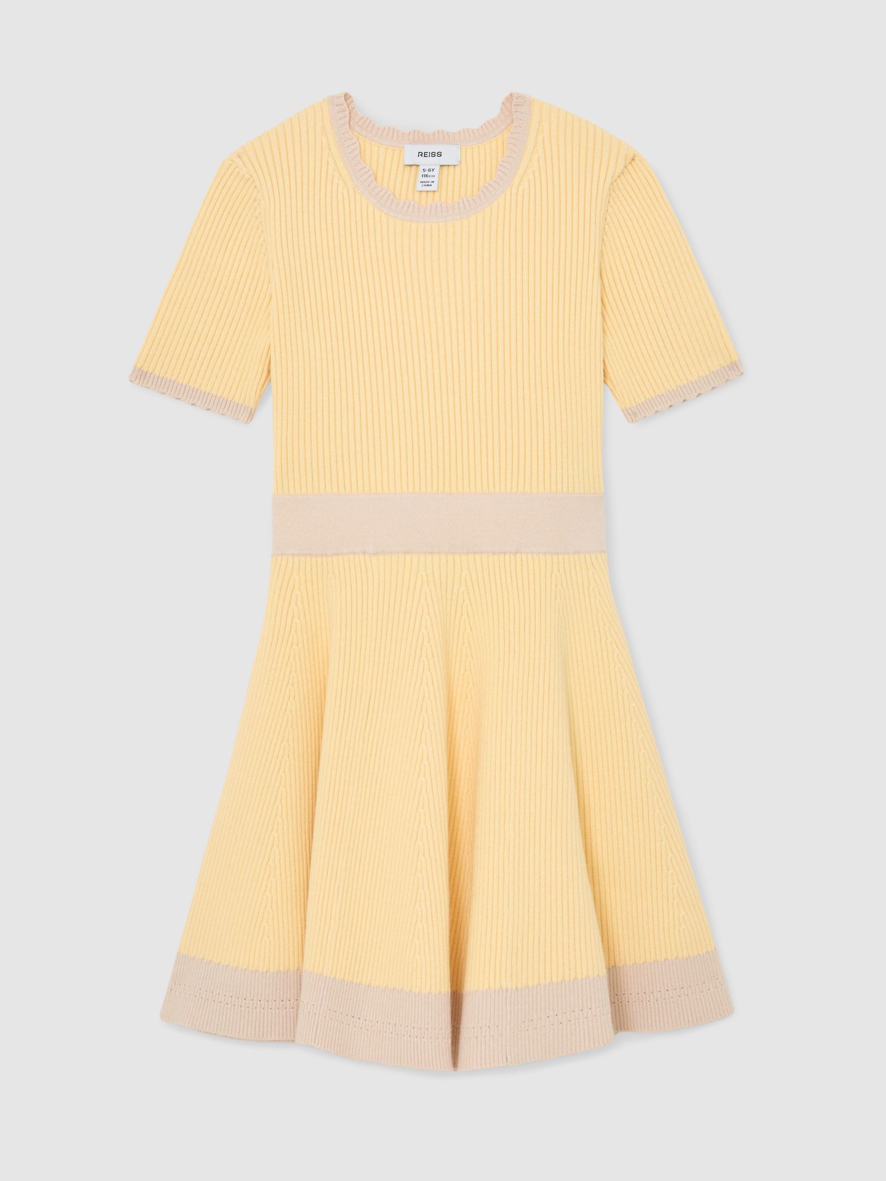 9-13 yrs Rib-Knit Colour-Block Dress in Lemon - Image 2 of 4 9-13 yrs Rib-Knit Colour-Block Dress in Lemon - Image 2 of 4