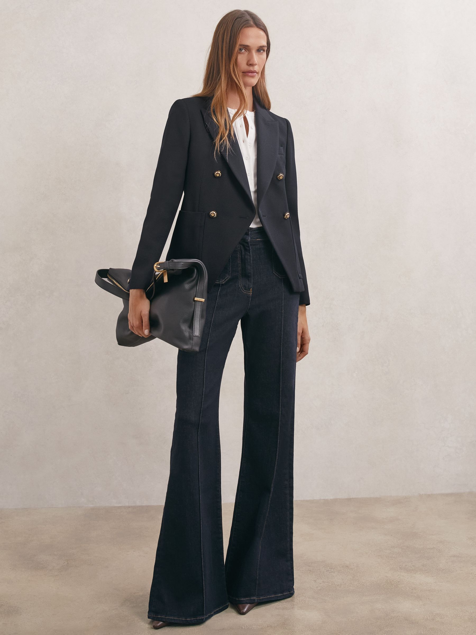 Wool-Blend Double-Breasted Blazer in Navy - Image 1 of 6