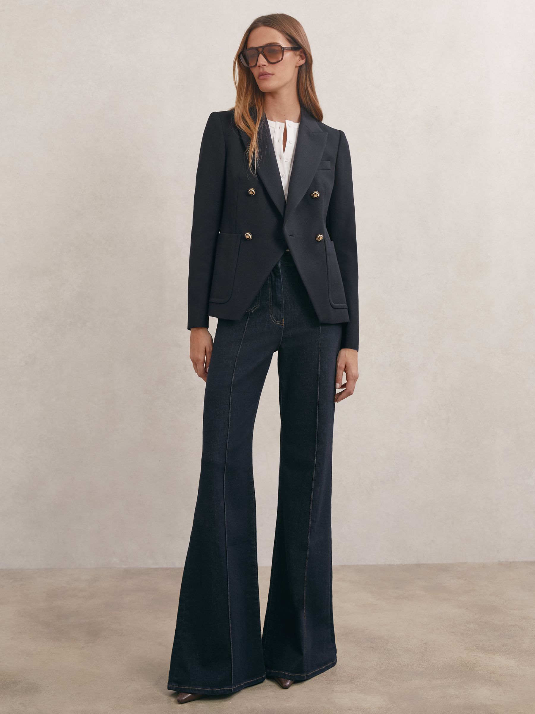 Wool-Blend Double-Breasted Blazer in Navy - image 4