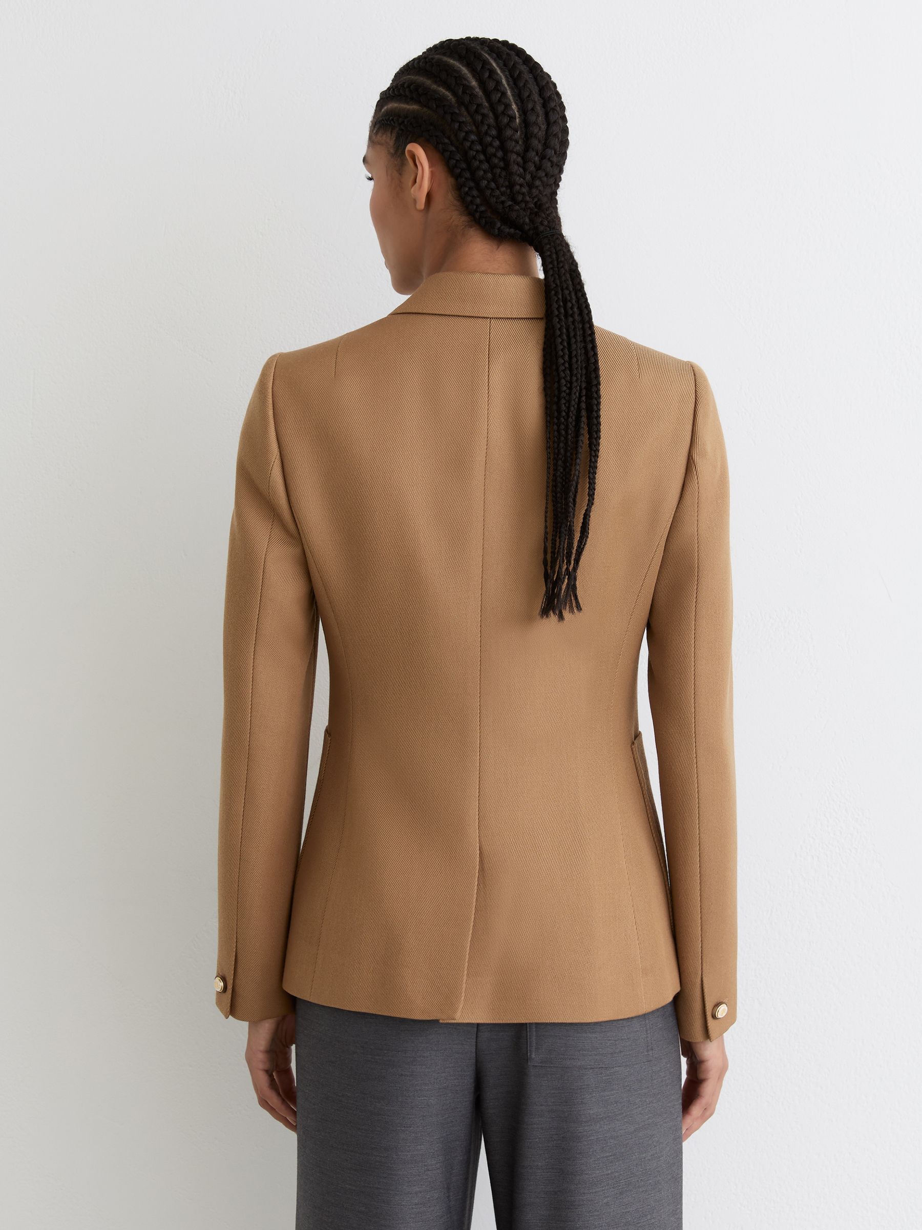 Petite Wool-Blend Double-Breasted Blazer in Camel - image 5