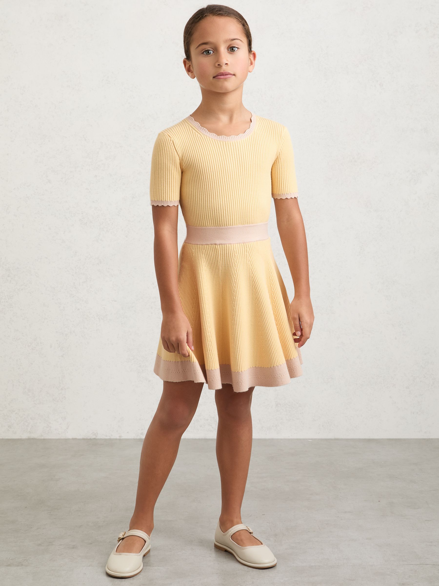 3-9 yrs Rib-Knit Colour-Block Dress in Lemon - Image 1 of 4