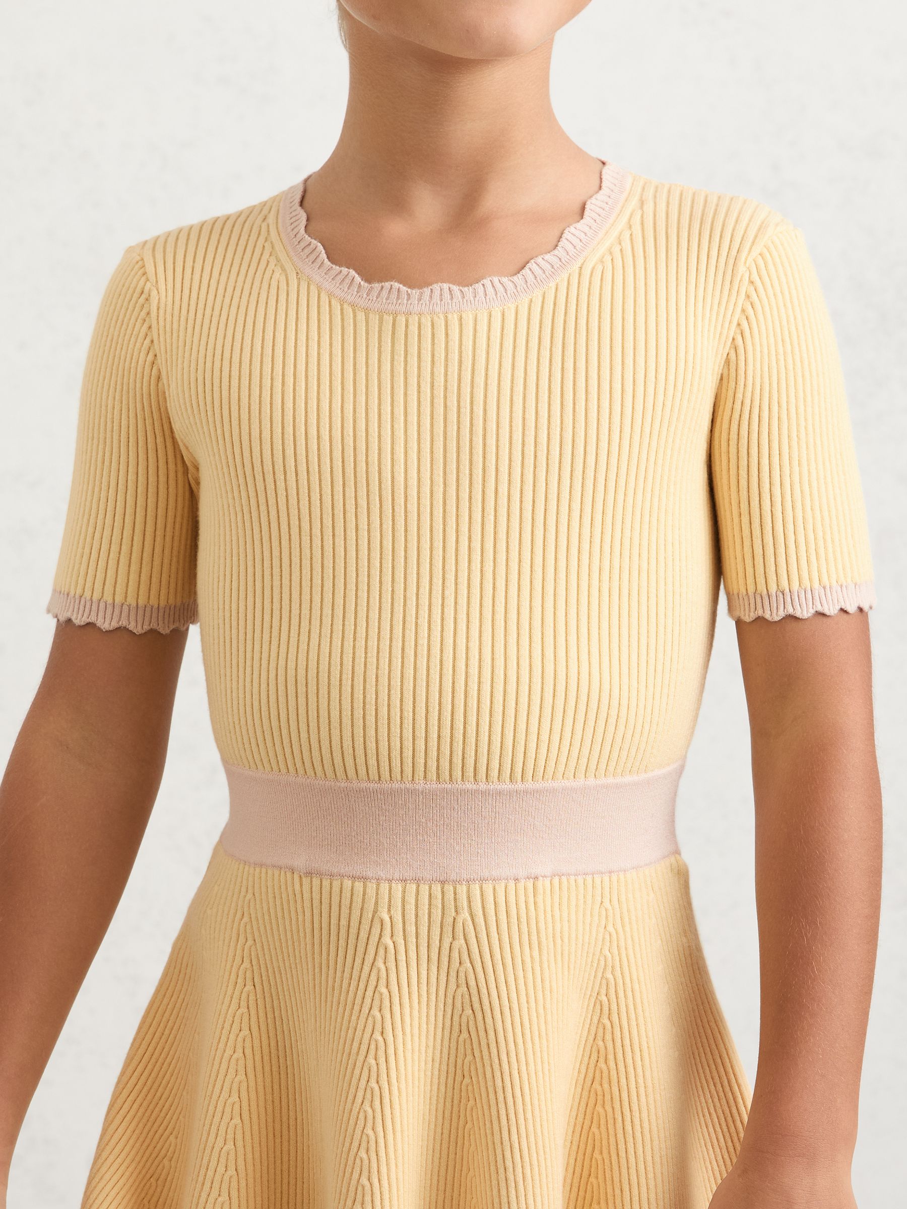 3-9 yrs Rib-Knit Colour-Block Dress in Lemon - Image 3 of 4