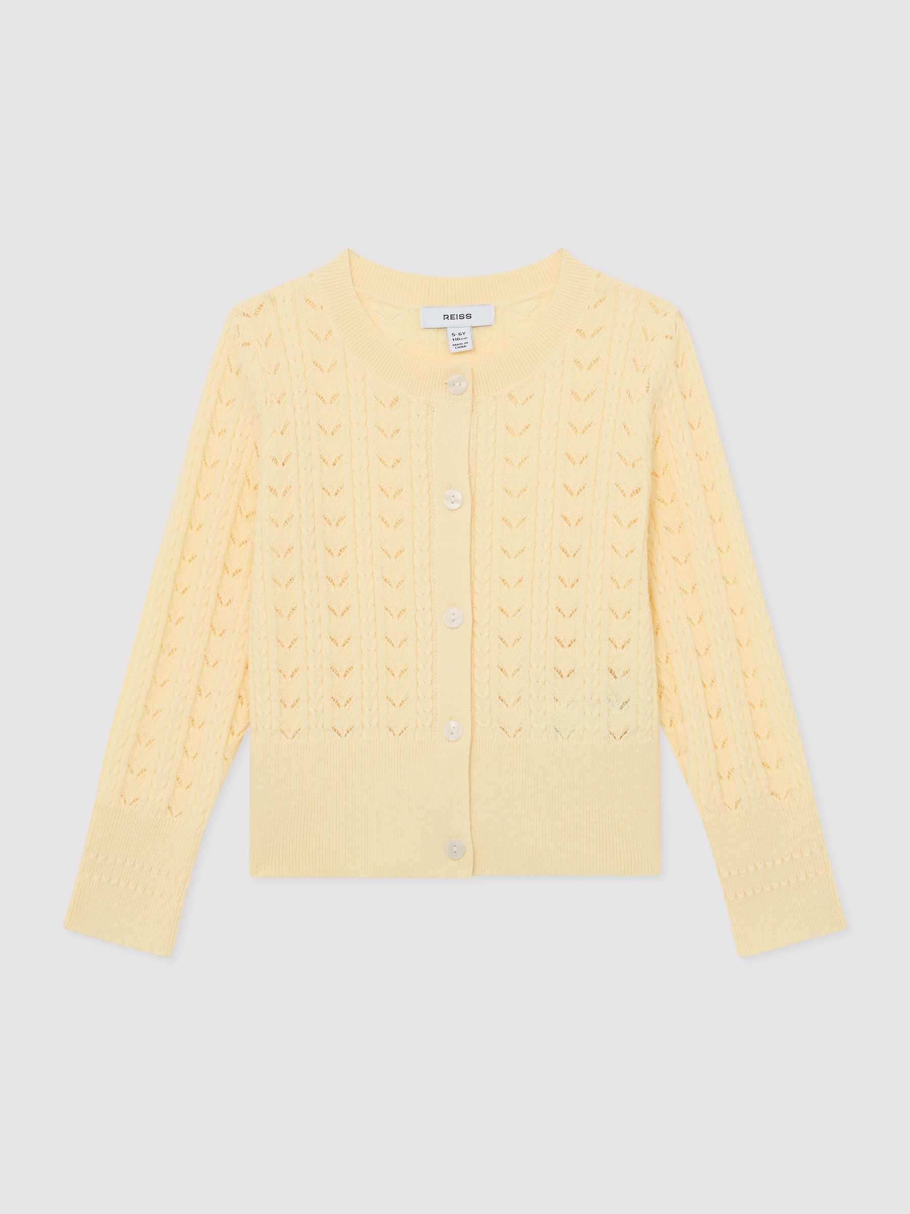 Wool-Cotton Pointelle Cardigan in Lemon - Image 2 of 3