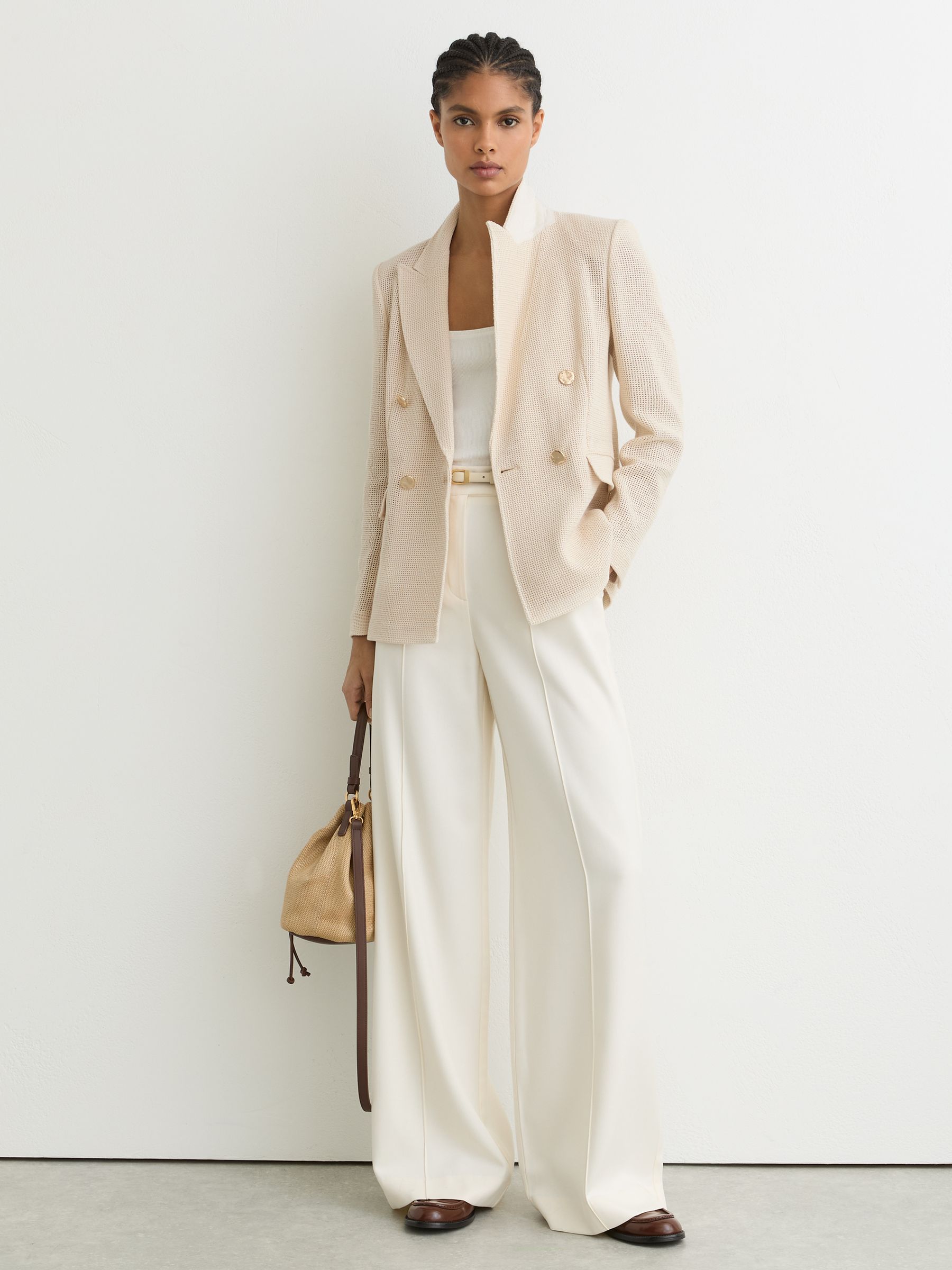 Open-Weave Double-Breasted Blazer in Cream - image 2