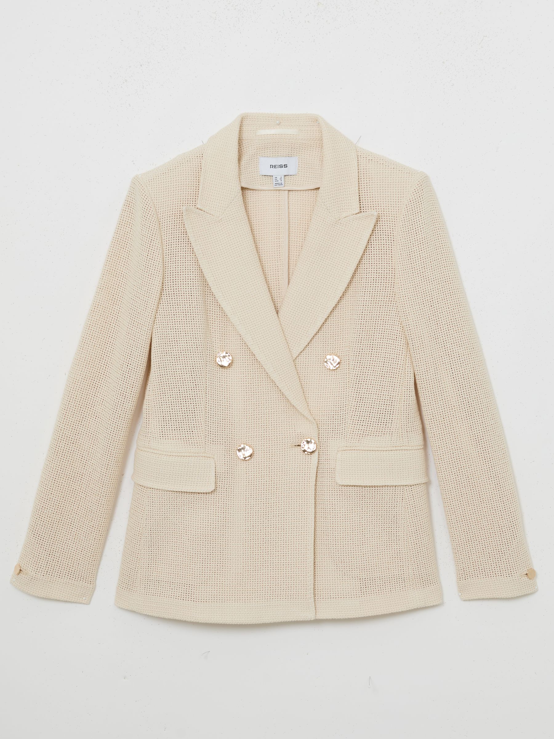 Open-Weave Double-Breasted Blazer in Cream - Image 2 of 6