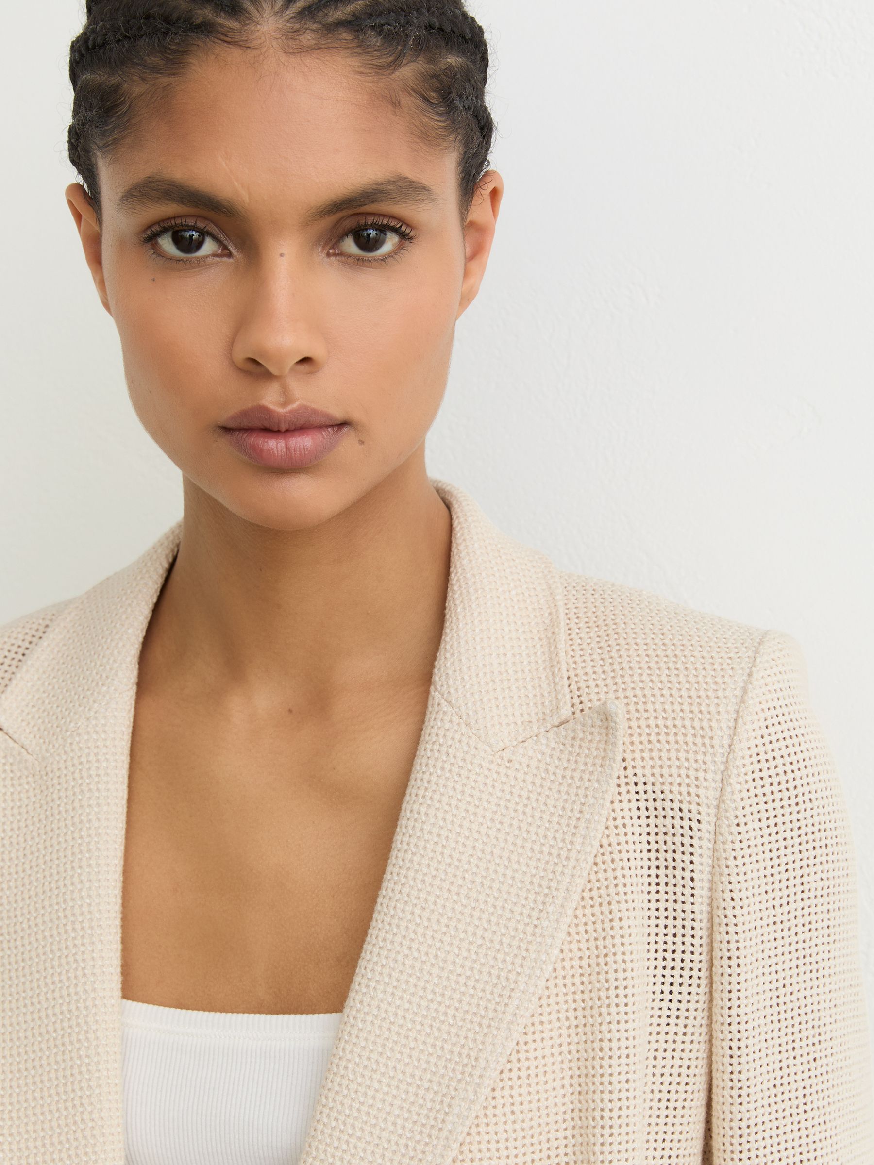 Open-Weave Double-Breasted Blazer in Cream - Image 4 of 6