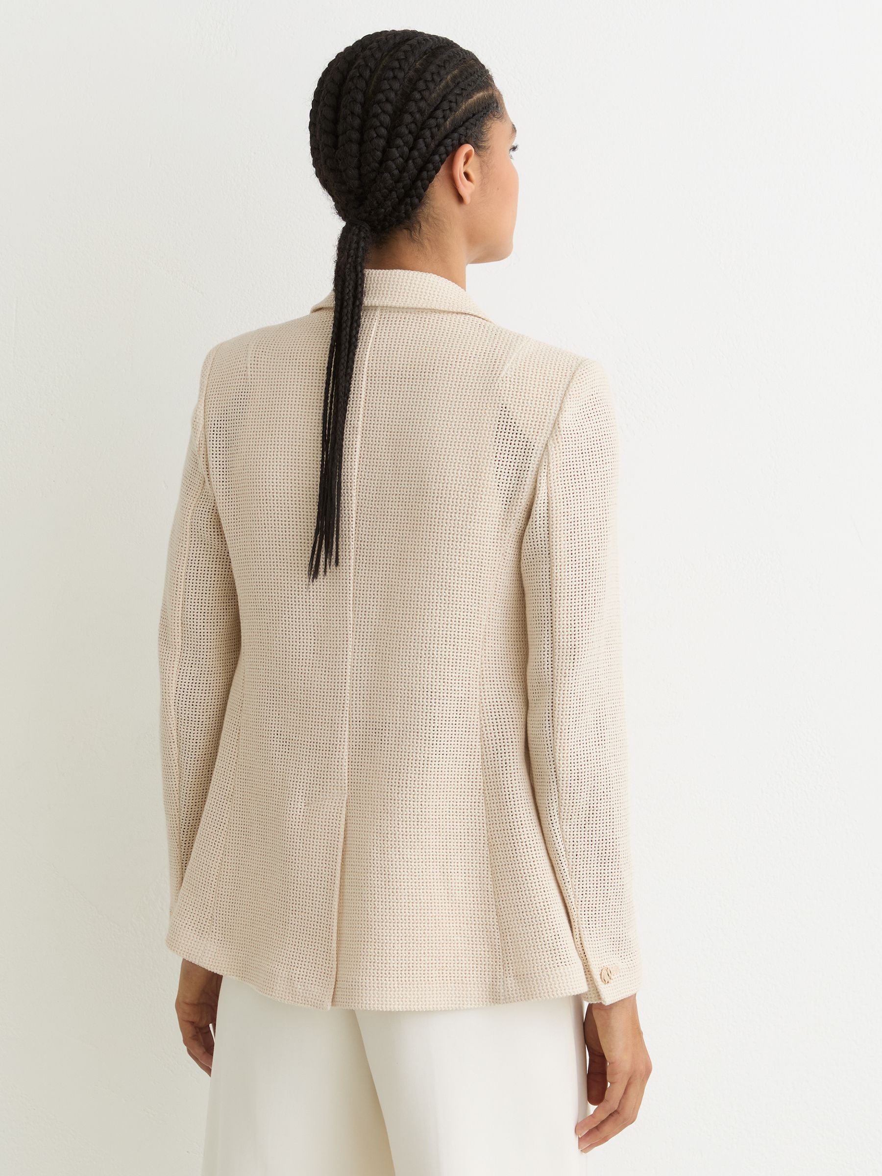 Open-Weave Double-Breasted Blazer in Cream - Image 5 of 6