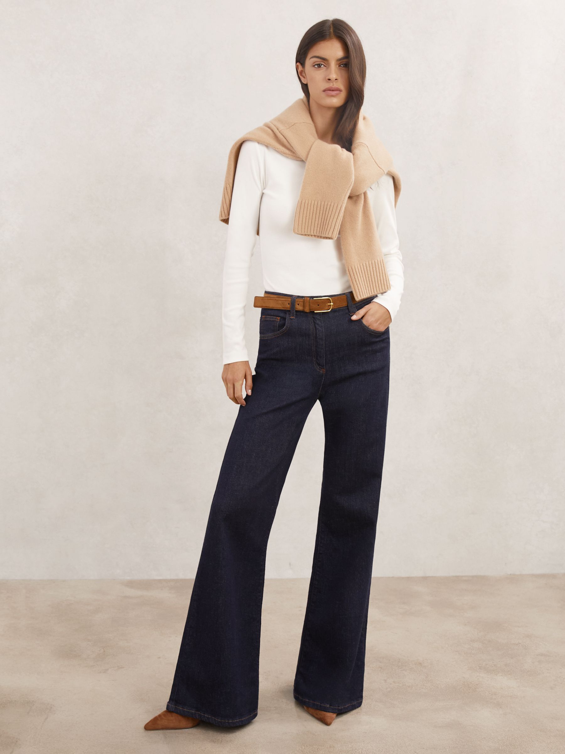 Stretch-Cotton Asymmetric-Neck Top in White - Image 3 of 6