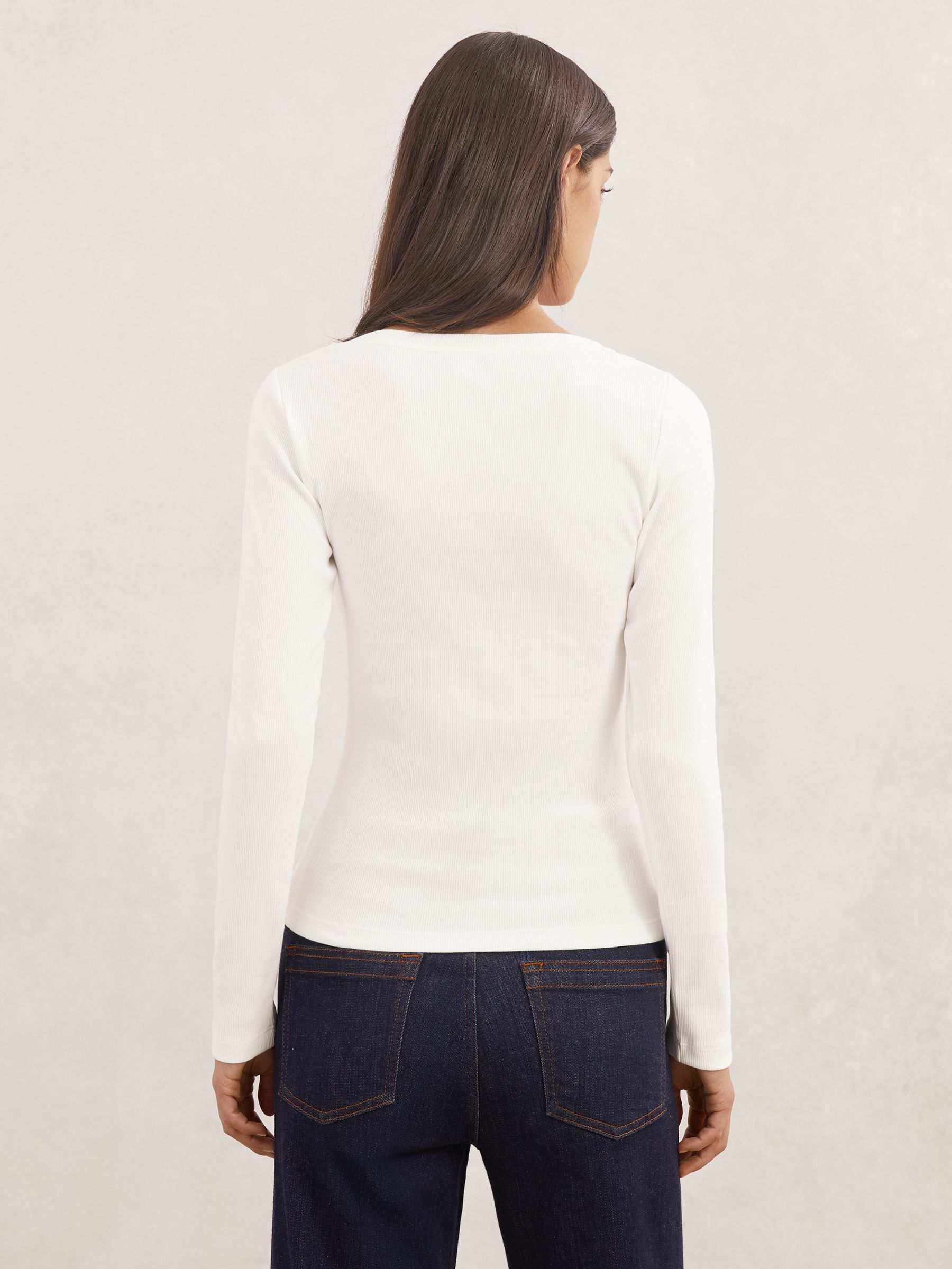 Stretch-Cotton Asymmetric-Neck Top in White - image 4