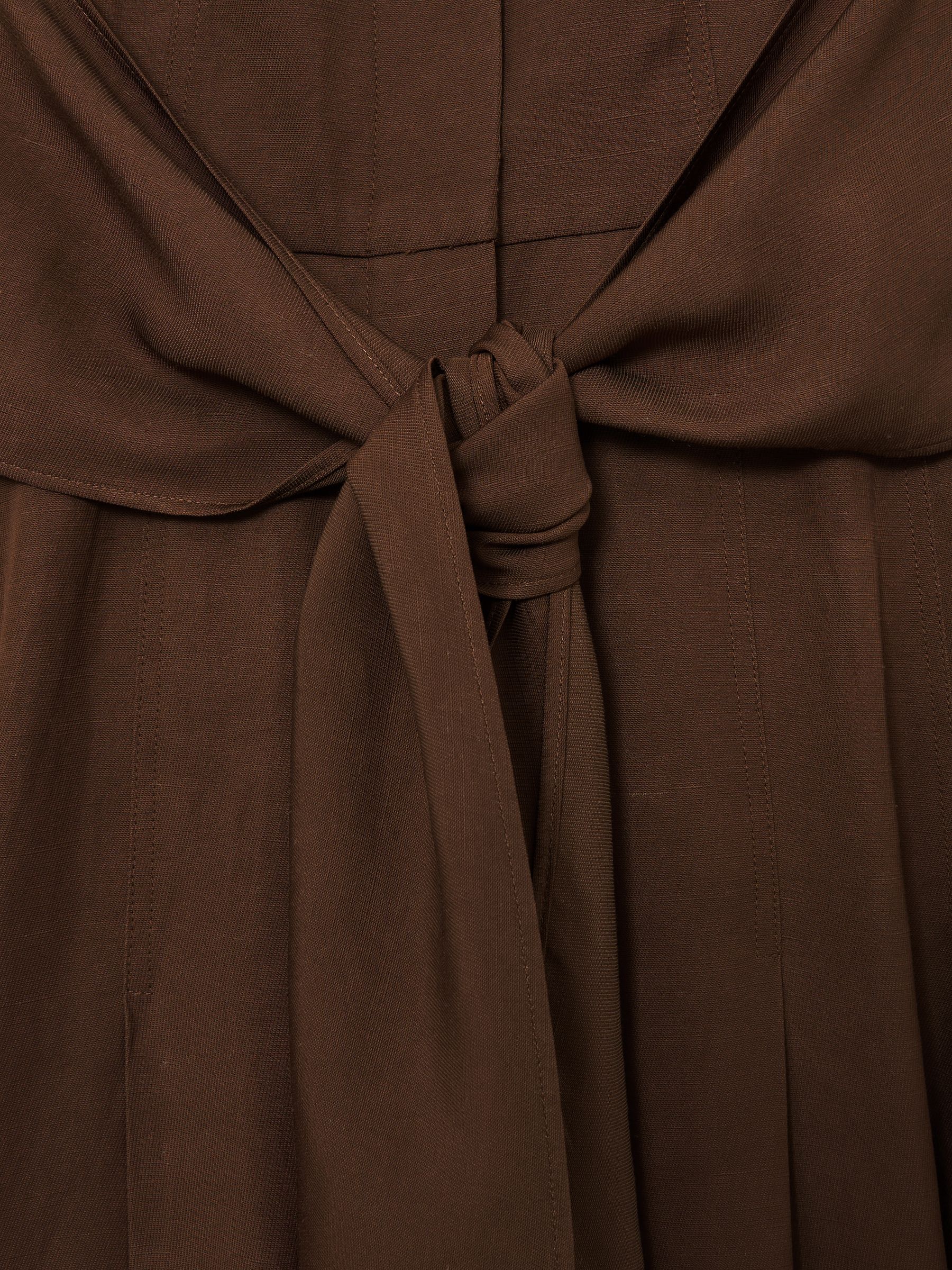 Short-Sleeve Belted Midi Dress with Linen in Rust Orange - image 4