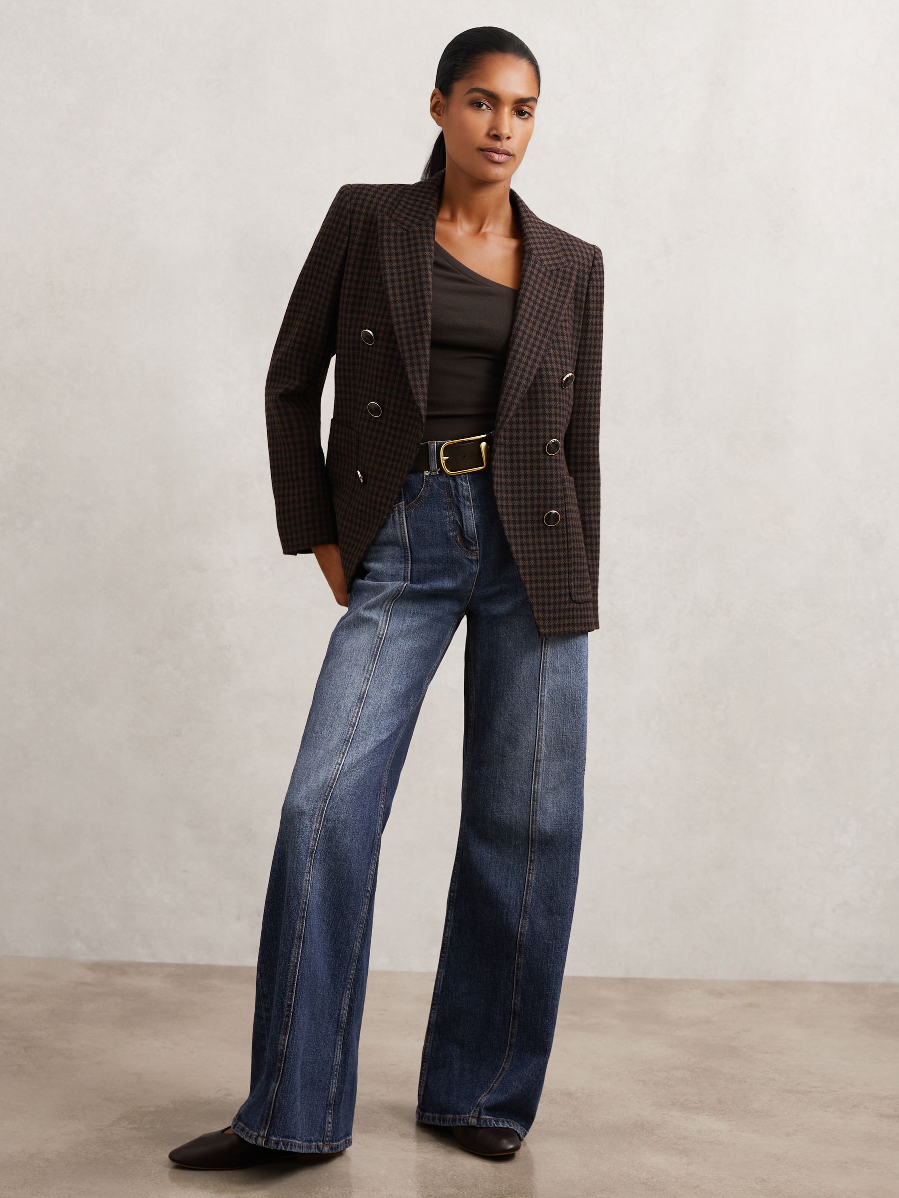 Stretch-Cotton Asymmetric-Neck Top in Chocolate Brown - Image 3 of 6