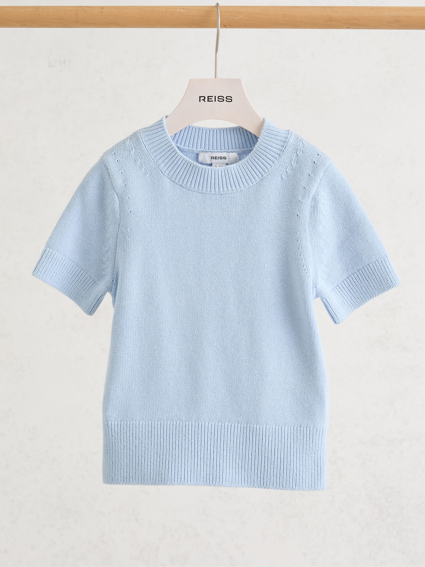 Cotton Short-Sleeve Jumper in Pale Blue - Image 2 of 3