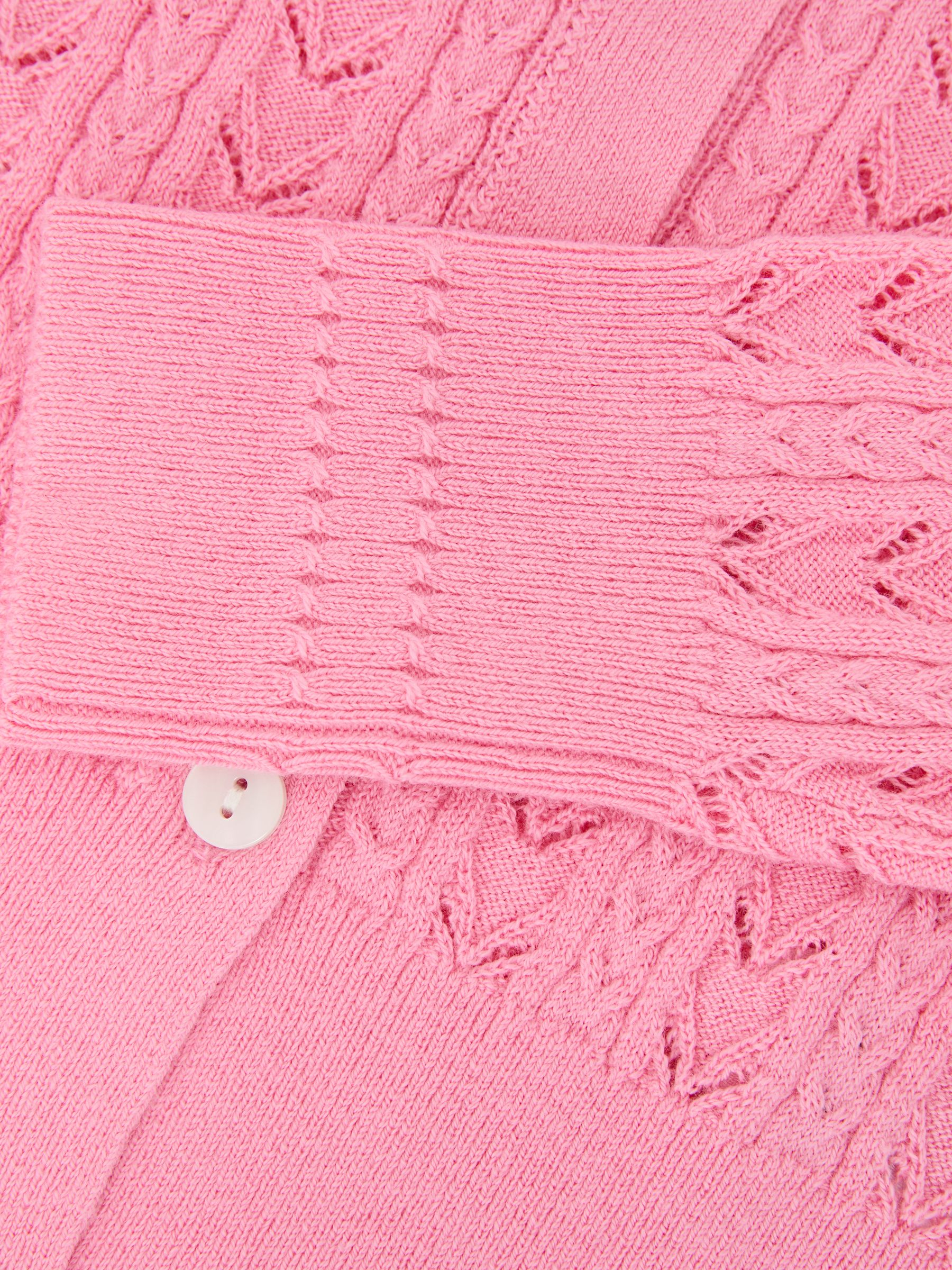 Wool-Cotton Pointelle Cardigan in Bright Pink - Image 4 of 4