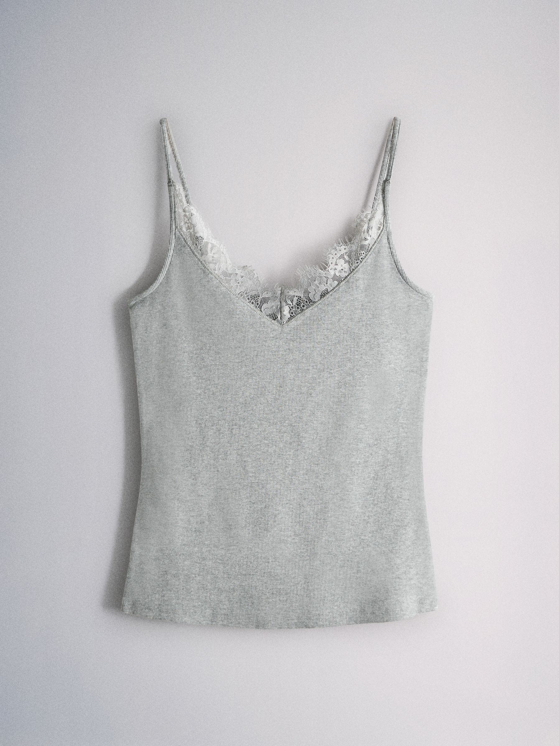 4 Pack Ribbed Lace Trim Cami Vest White/Grey/Pink/Green - Image 3 of 6