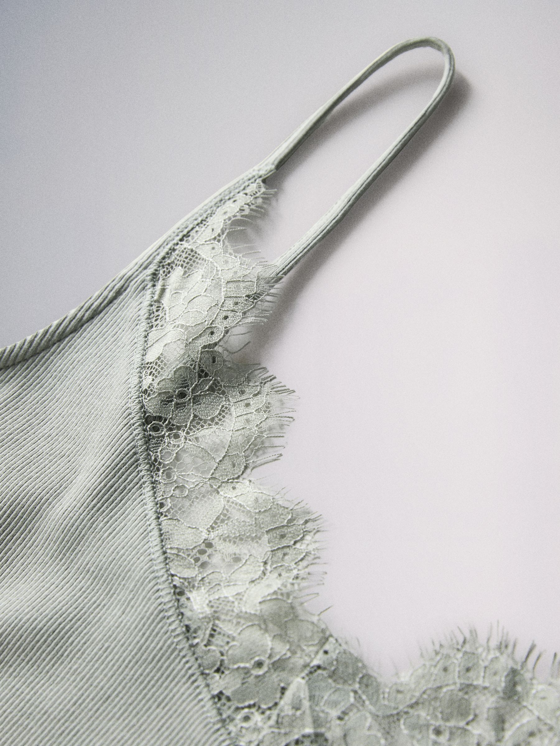 4 Pack Ribbed Lace Trim Cami Vest White/Grey/Pink/Green - Image 6 of 6