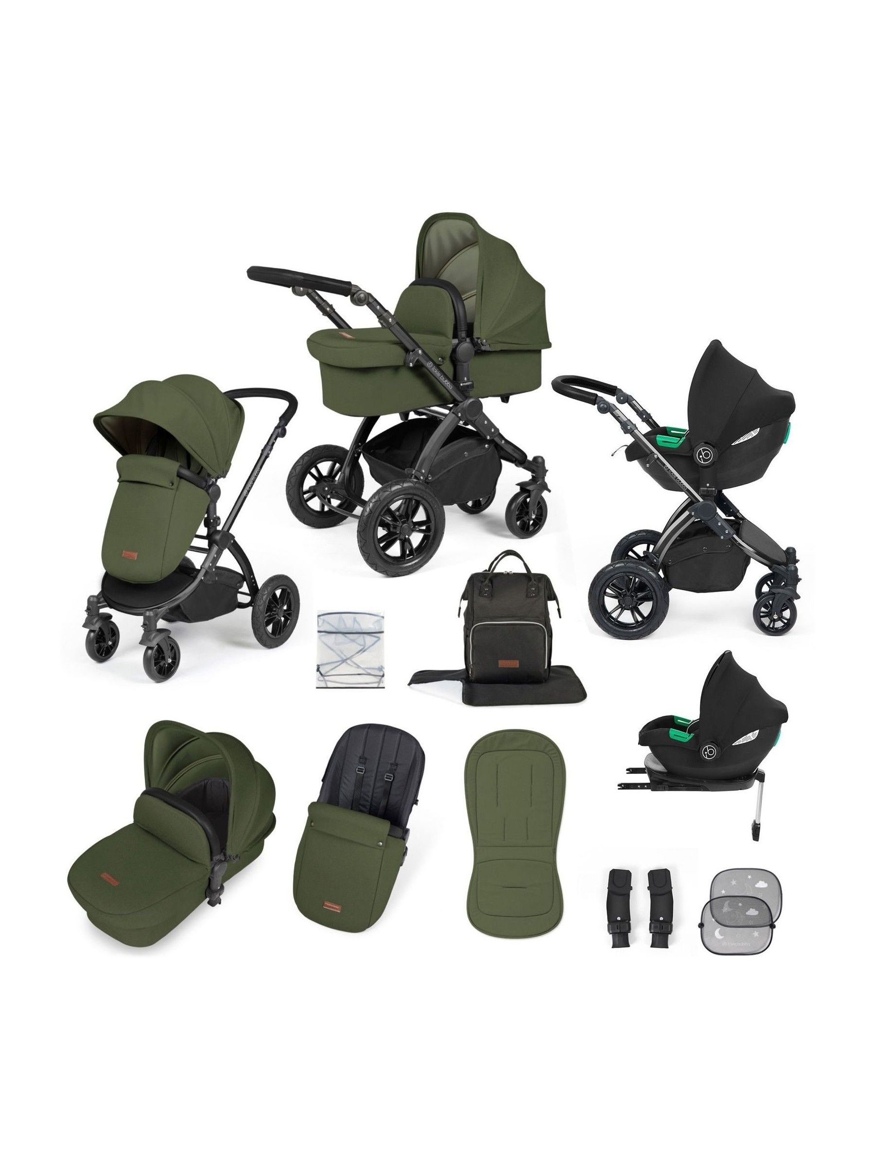 Ickle Bubba 12 Piece Green Travel System Stomp Luxe with iSize Cirrus - Image 1 of 4