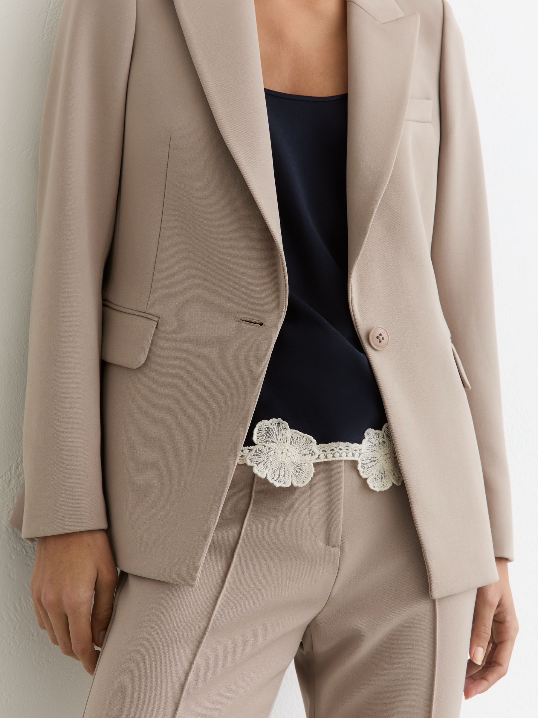 Tailored Single Breasted Suit Blazer in Stone Neutral - Image 7 of 8