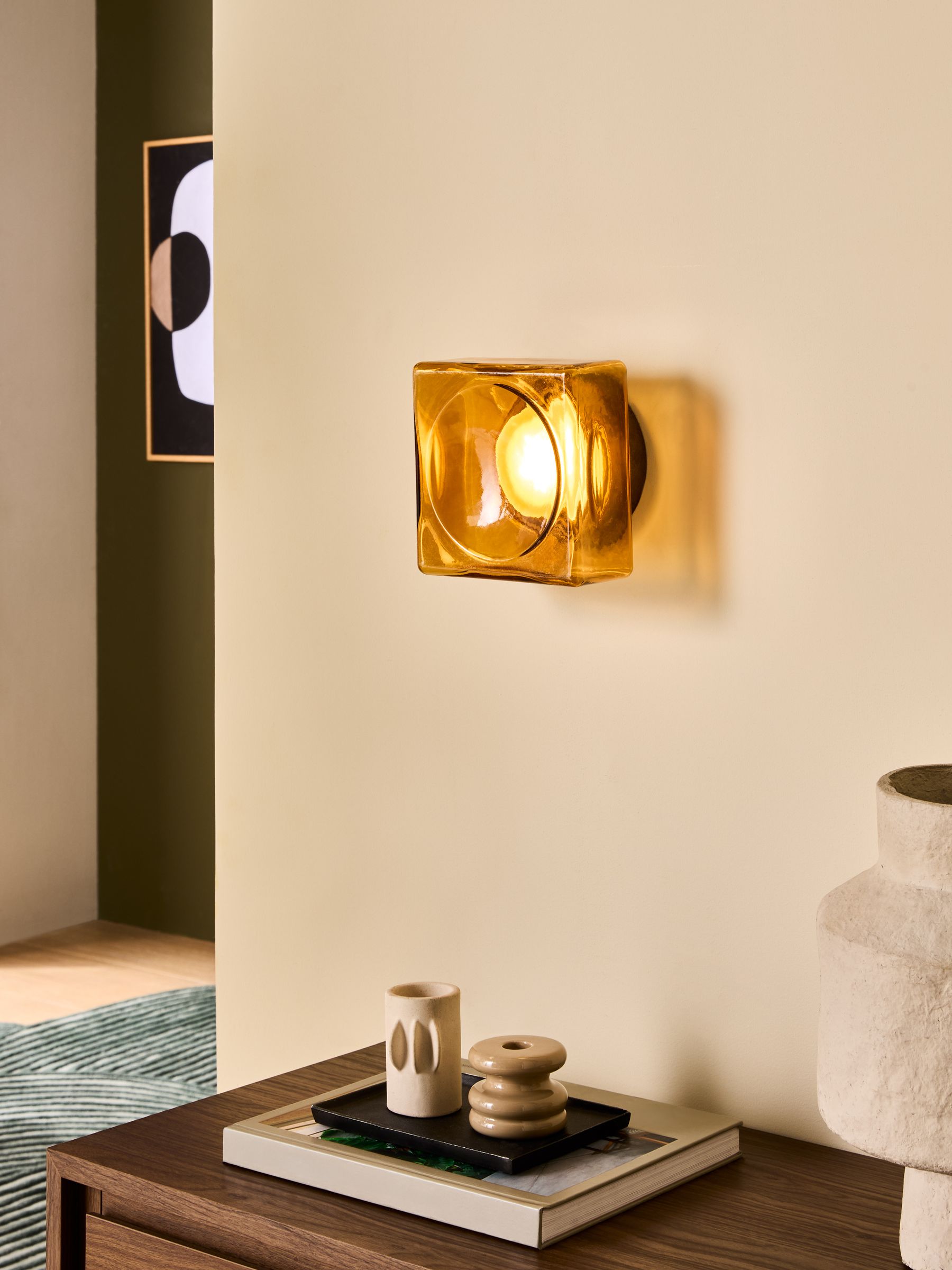 Rhys Glass Wall Light in Amber Orange - Image 1 of 5
