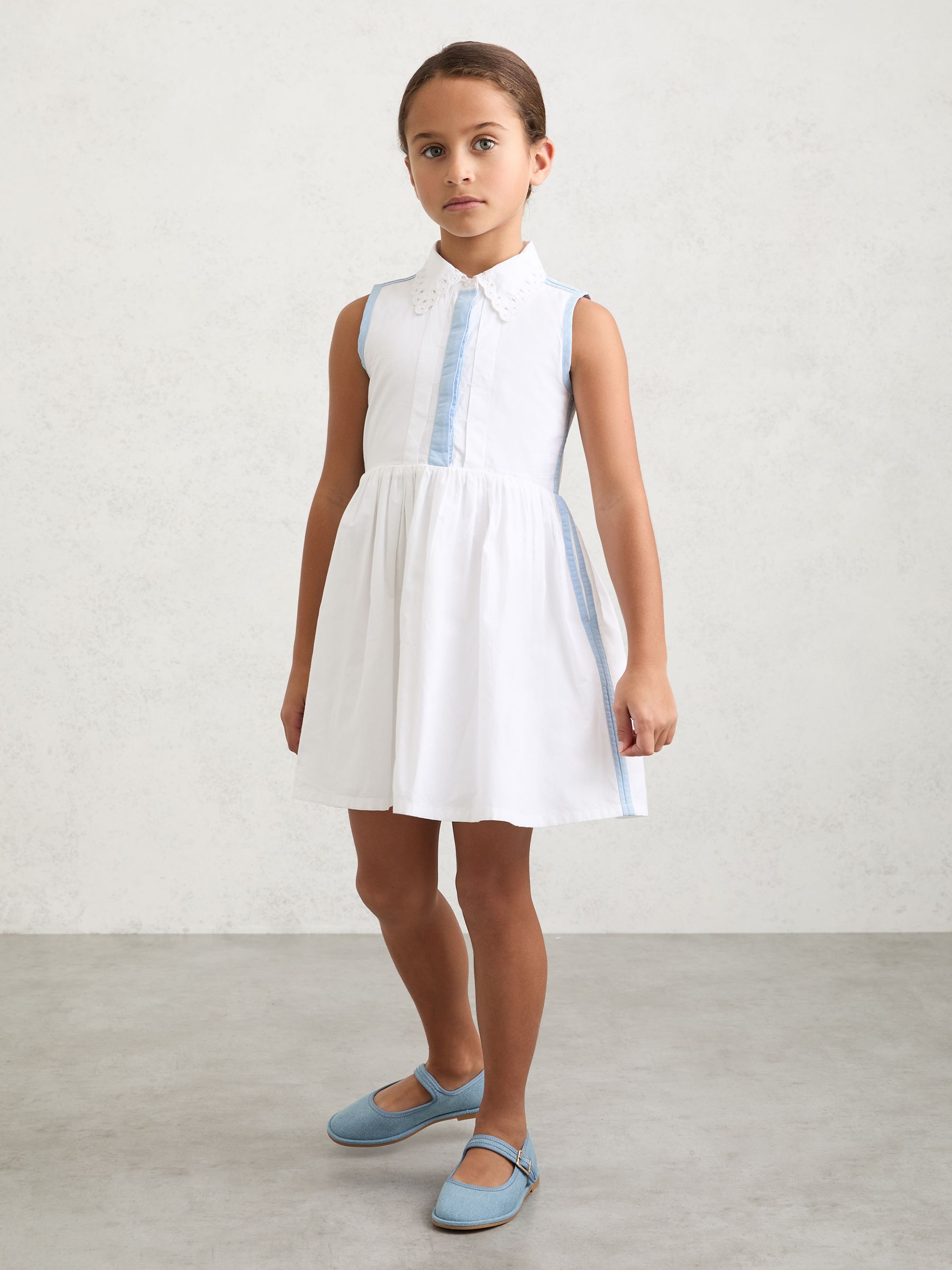 Cotton Contrast-Trim Collared Dress in White - Image 2 of 4