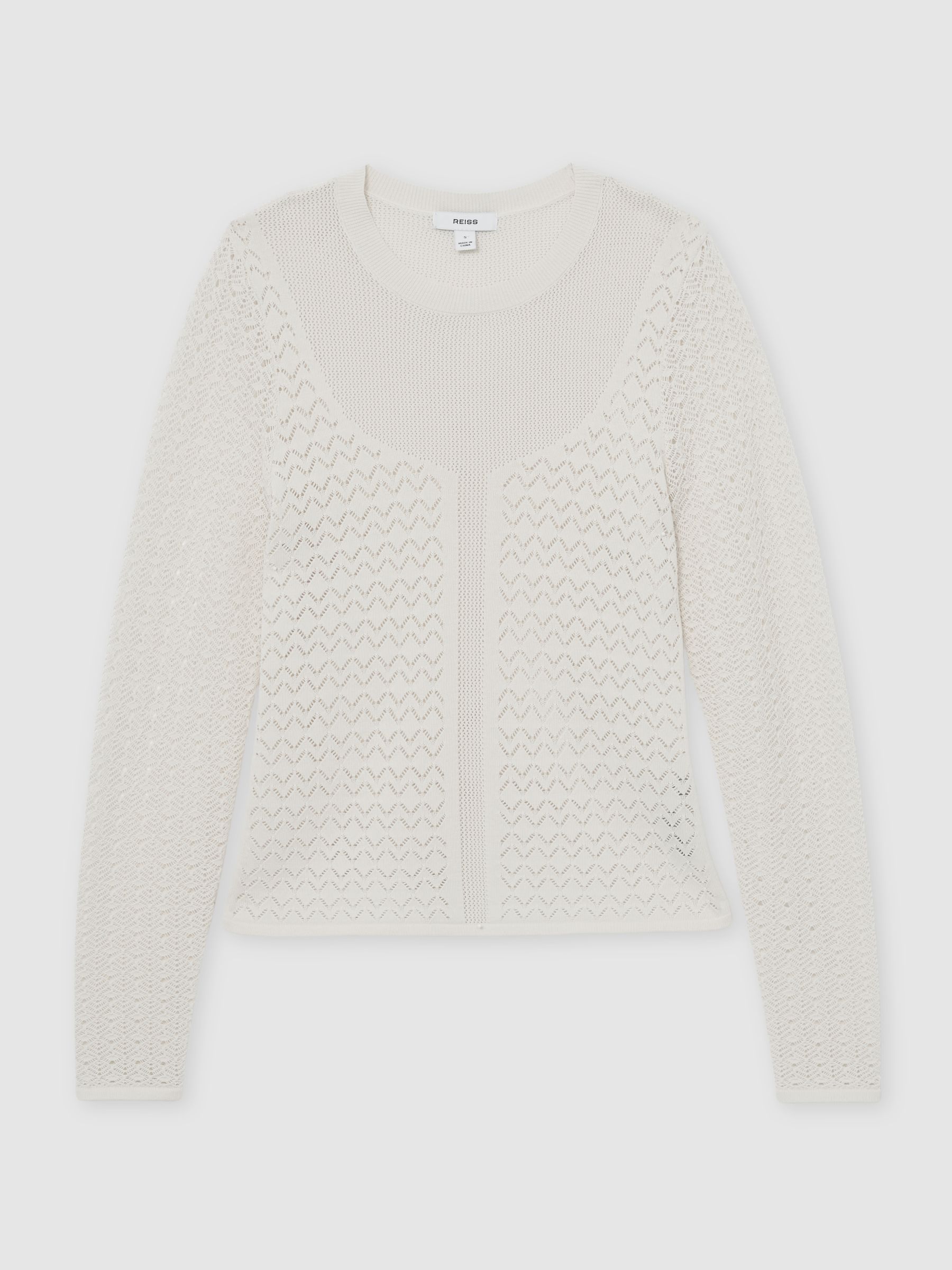 Pointelle-Knit Long-Sleeve Top in Ivory - Image 2 of 6 Pointelle-Knit Long-Sleeve Top in Ivory - Image 2 of 6