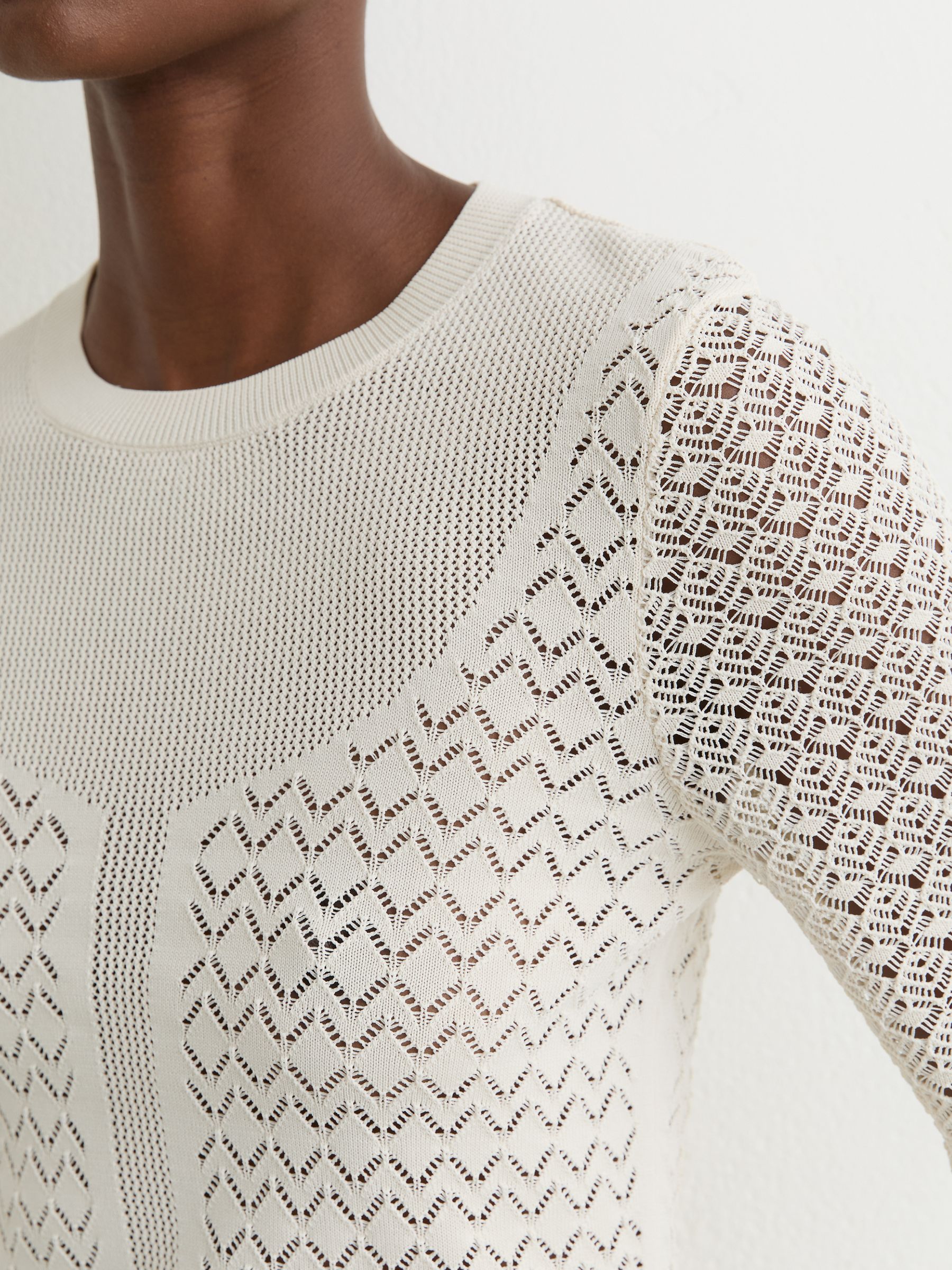 Pointelle-Knit Long-Sleeve Top in Ivory - Image 4 of 6
