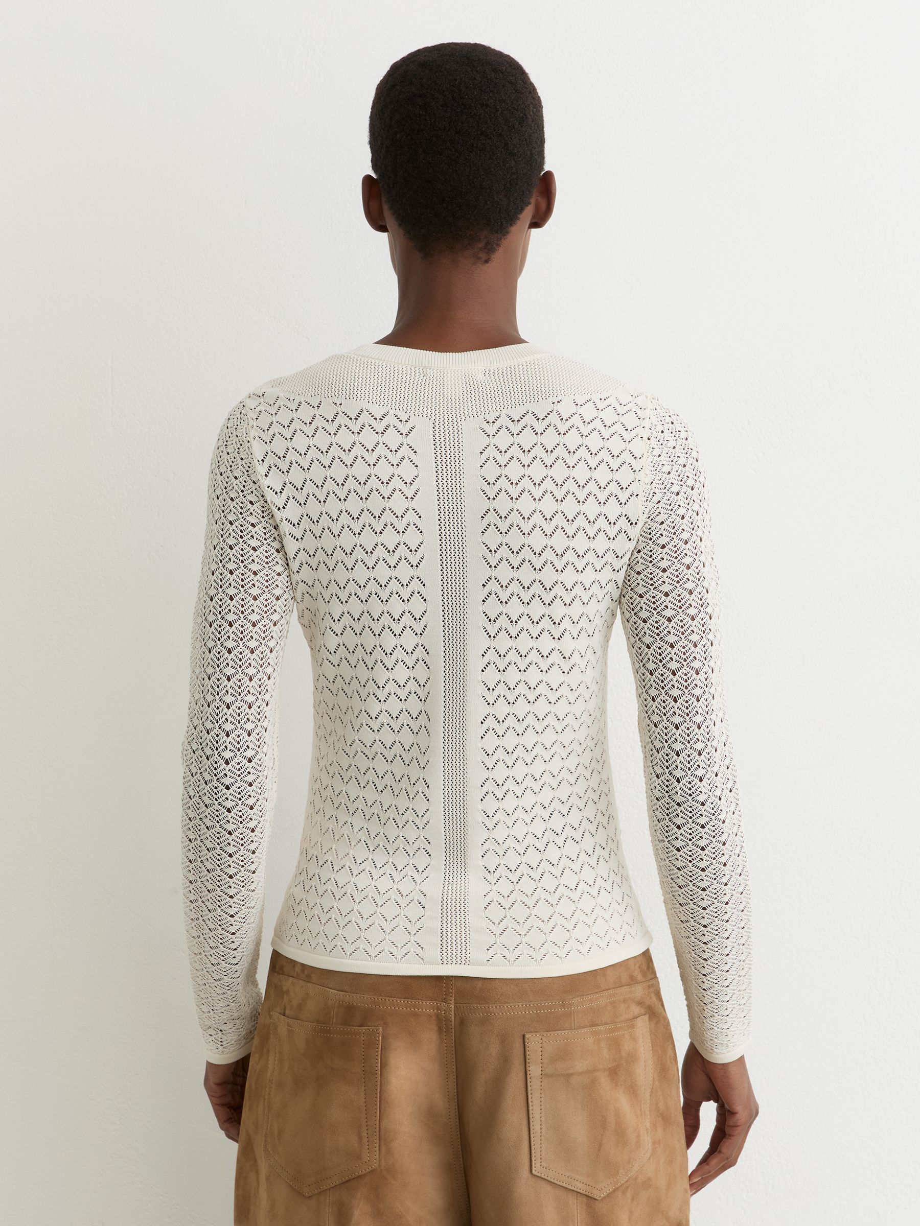 Pointelle-Knit Long-Sleeve Top in Ivory - image 4