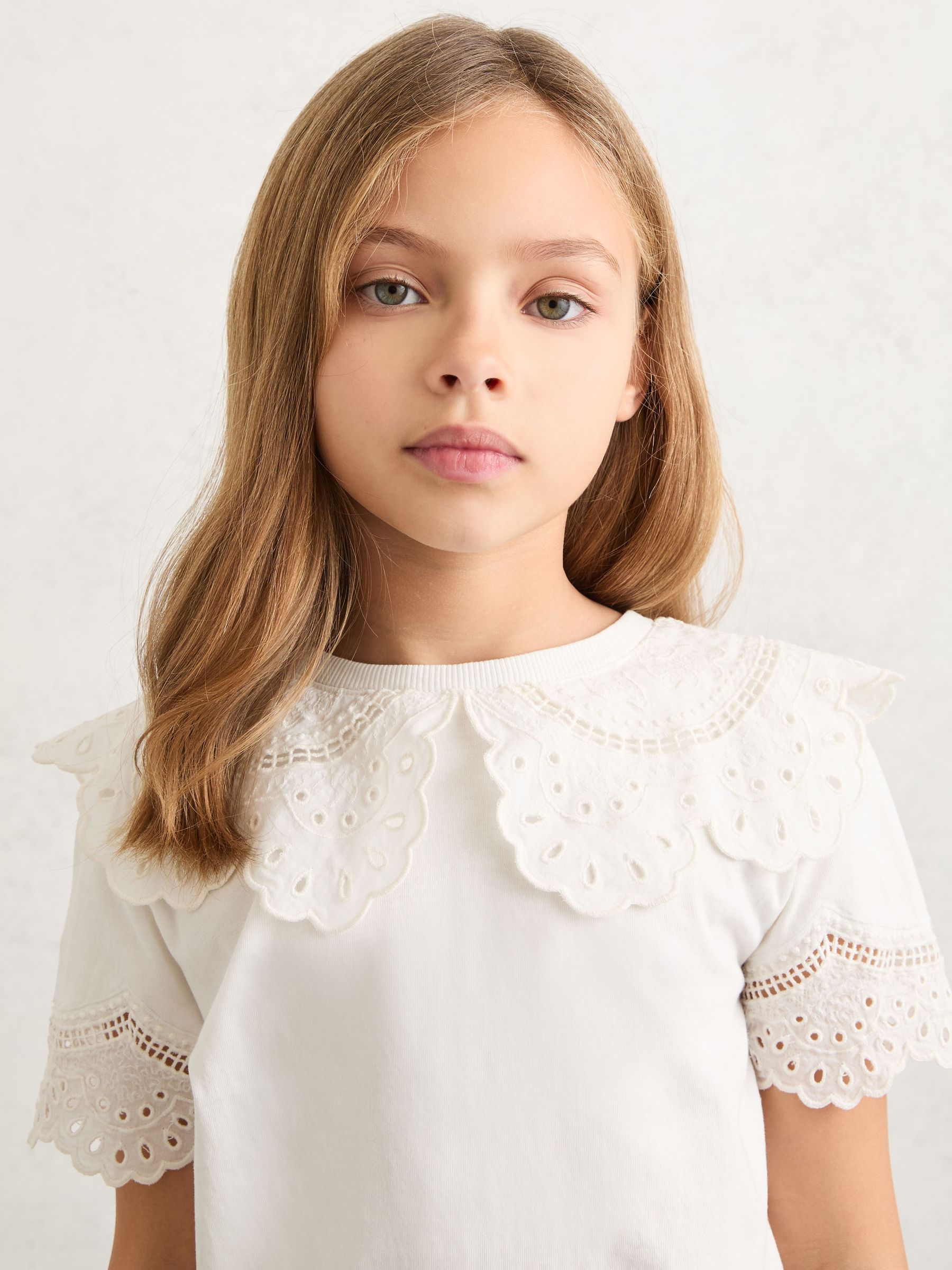 Cotton Broderie Anglaise Collared Top in Ivory - Image 1 of 4