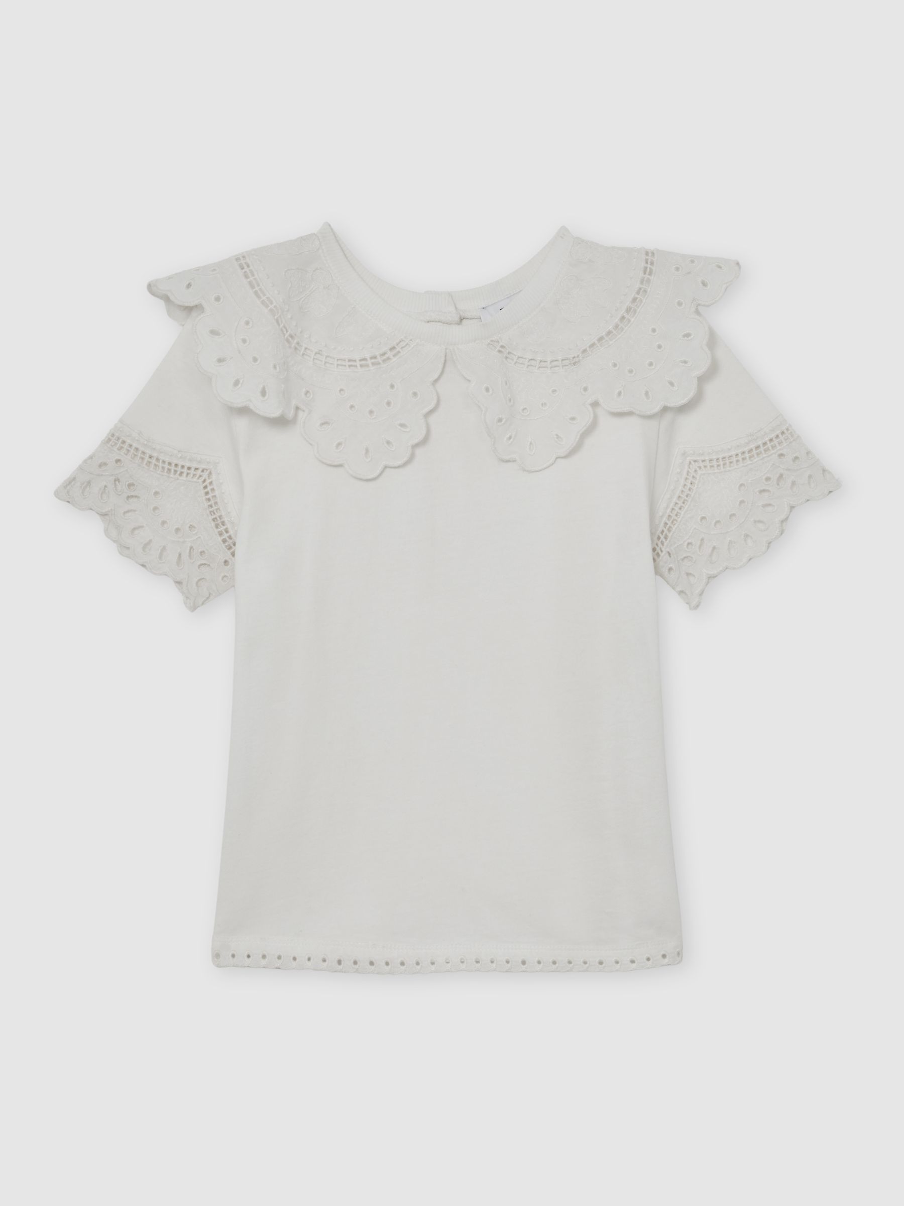 Cotton Broderie Anglaise Collared Top in Ivory - Image 2 of 4 Cotton Broderie Anglaise Collared Top in Ivory - Image 2 of 4