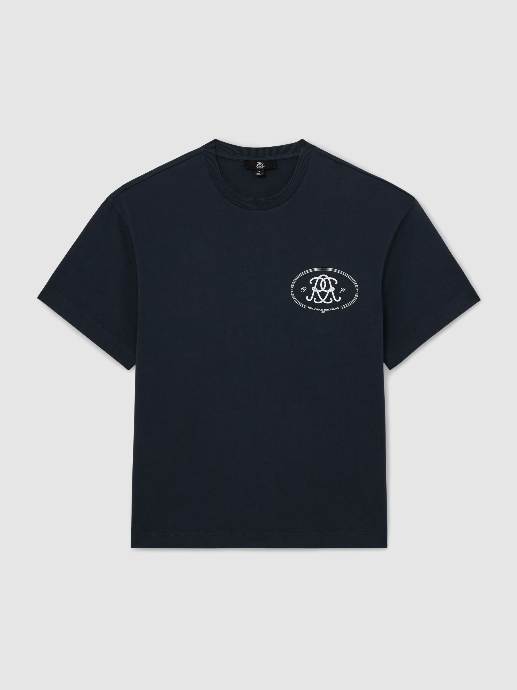 Monogram-Print Pigment-Dyed Relaxed T-Shirt in Washed Navy - image 1