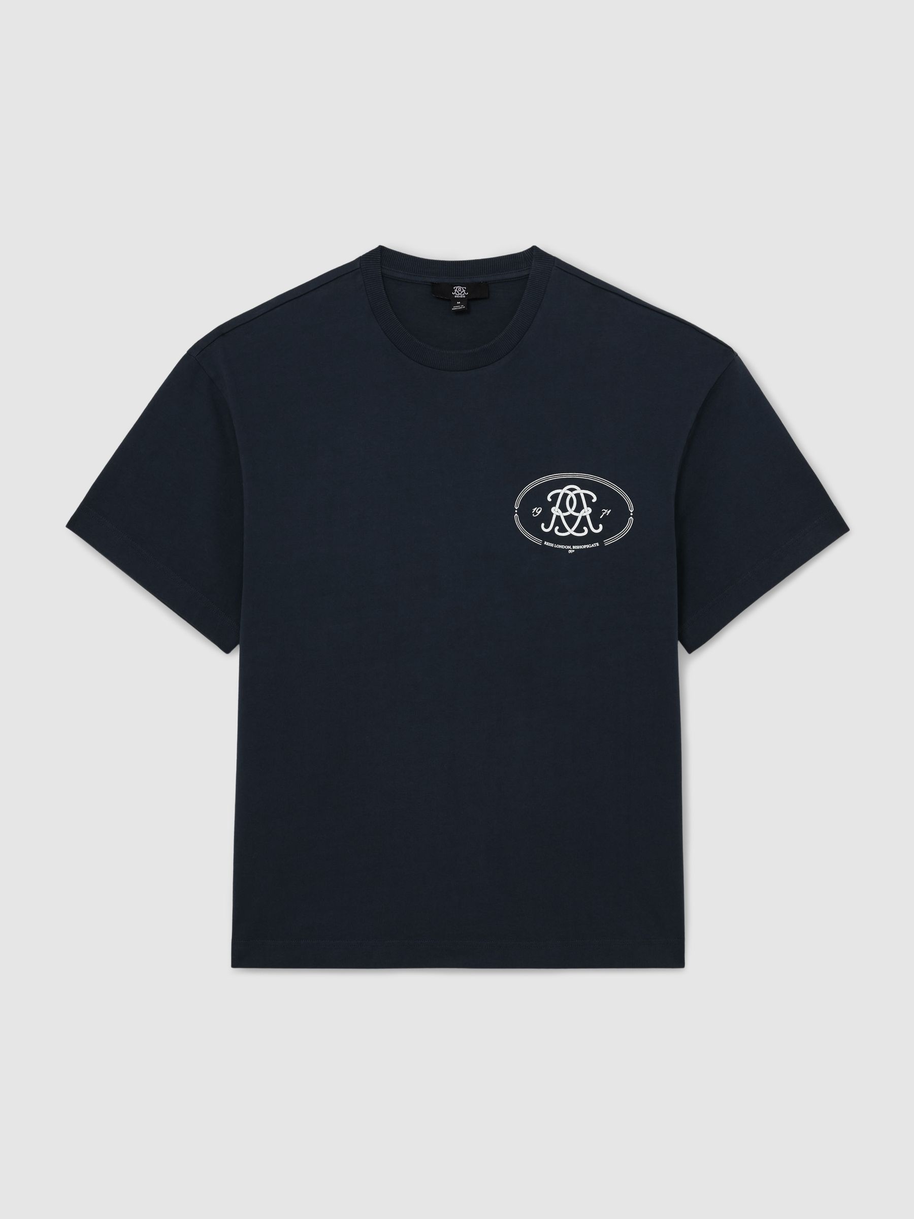 Monogram-Print Pigment-Dyed Relaxed T-Shirt in Washed Navy - Image 2 of 6