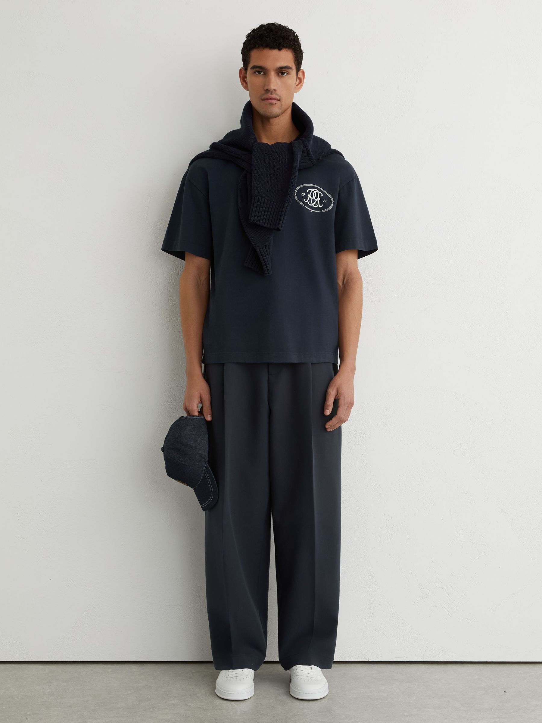 Monogram-Print Pigment-Dyed Relaxed T-Shirt in Washed Navy - image 5
