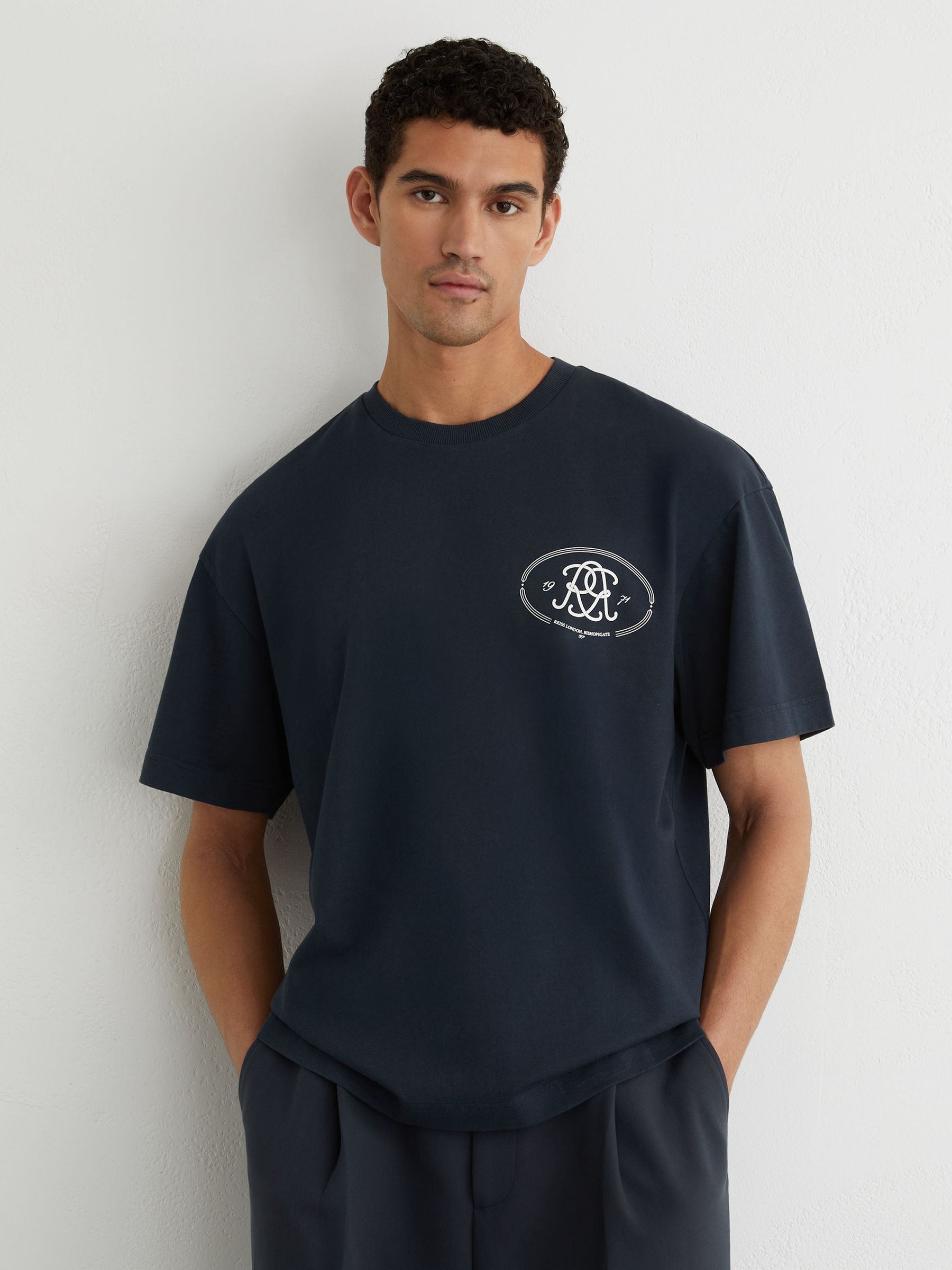 Monogram-Print Pigment-Dyed Relaxed T-Shirt in Washed Navy - image 4